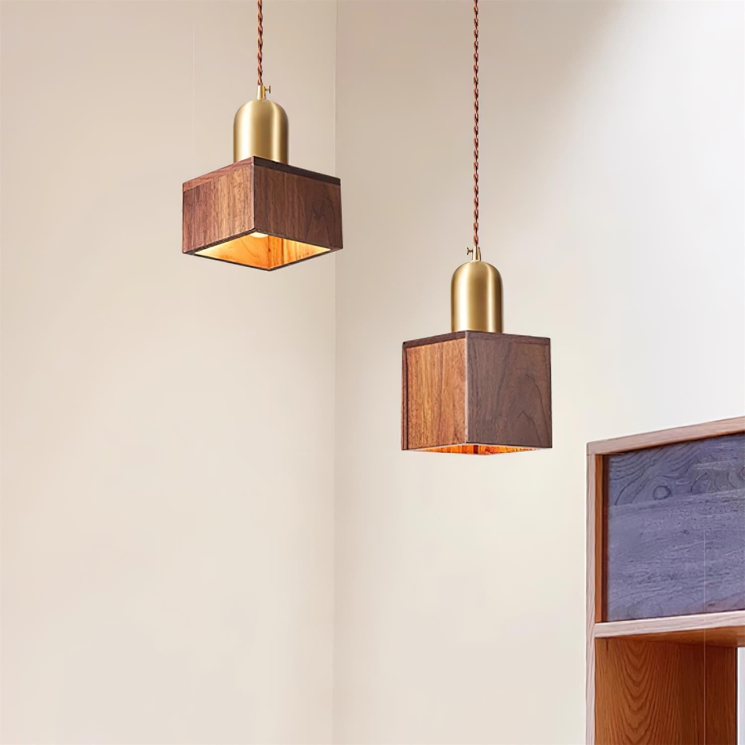 Wood Pendant Lamp Assorted Shapes in Solid Wood and Brass - Letslighting