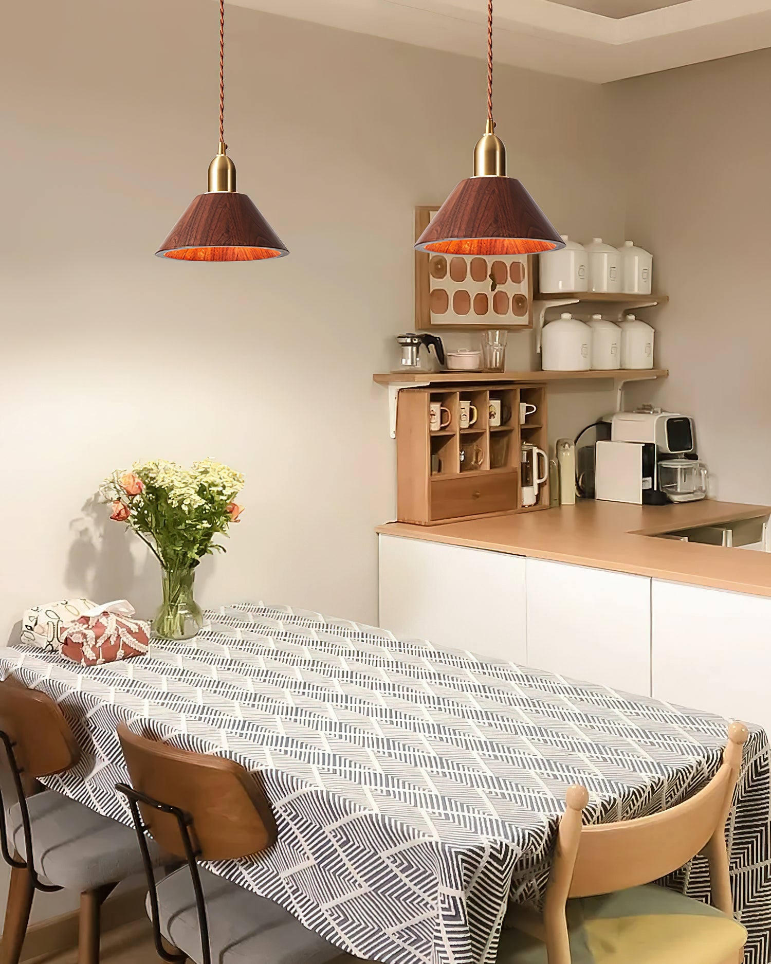 Wood Pendant Lamp Assorted Shapes in Solid Wood and Brass - Letslighting