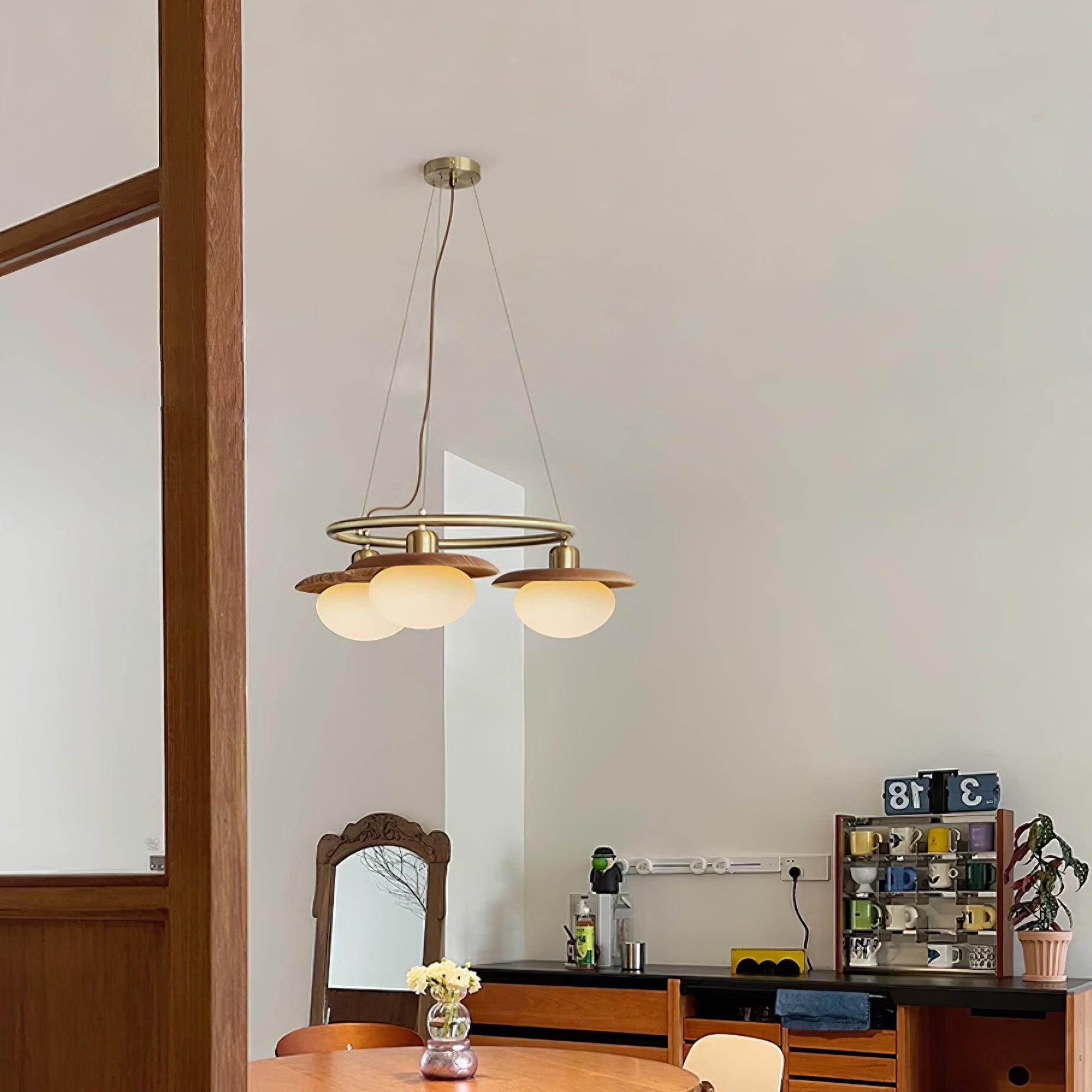 Gama Chandelier Copper Wood Round Vintage - Letslighting