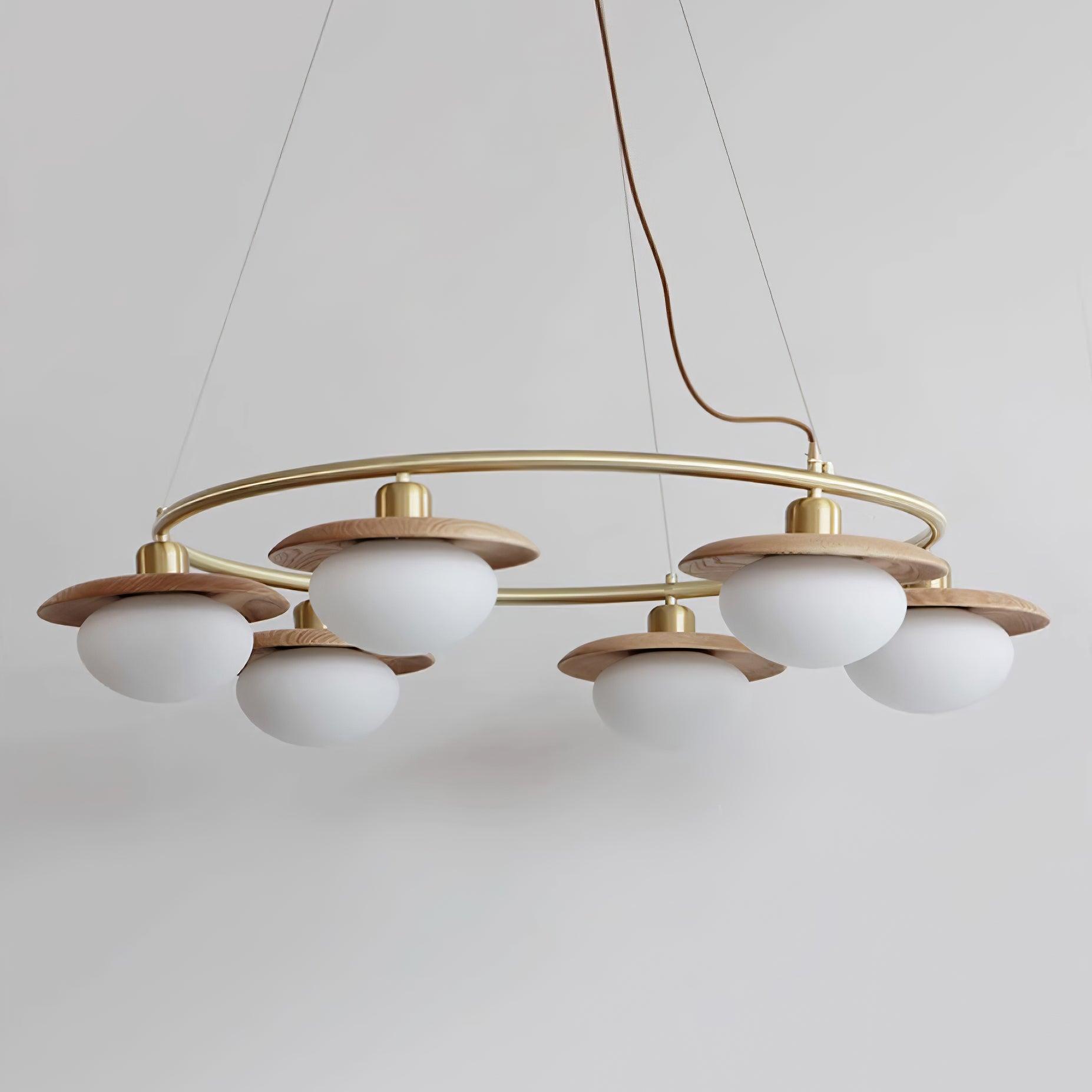 Gama Chandelier Copper Wood Round Vintage - Letslighting