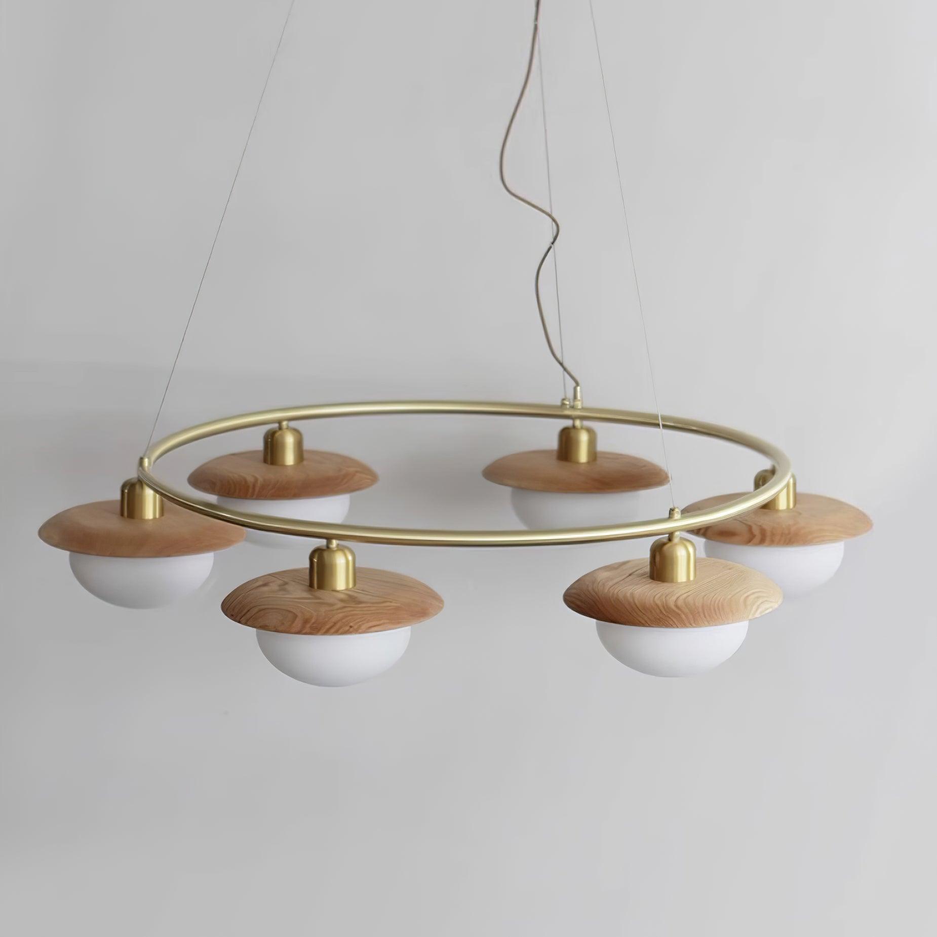 Gama Chandelier Copper Wood Round Vintage - Letslighting