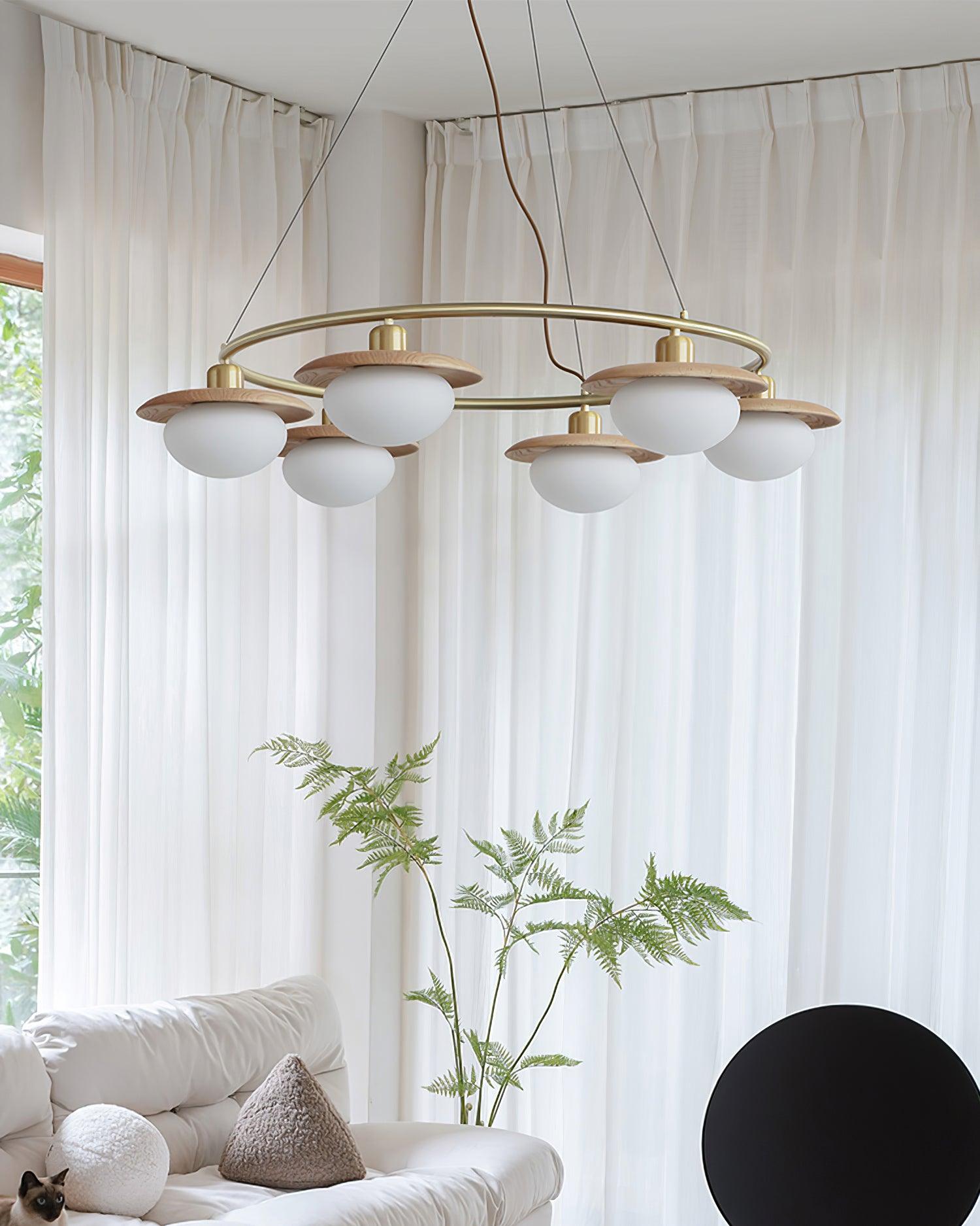 Gama Chandelier Copper Wood Round Vintage - Letslighting