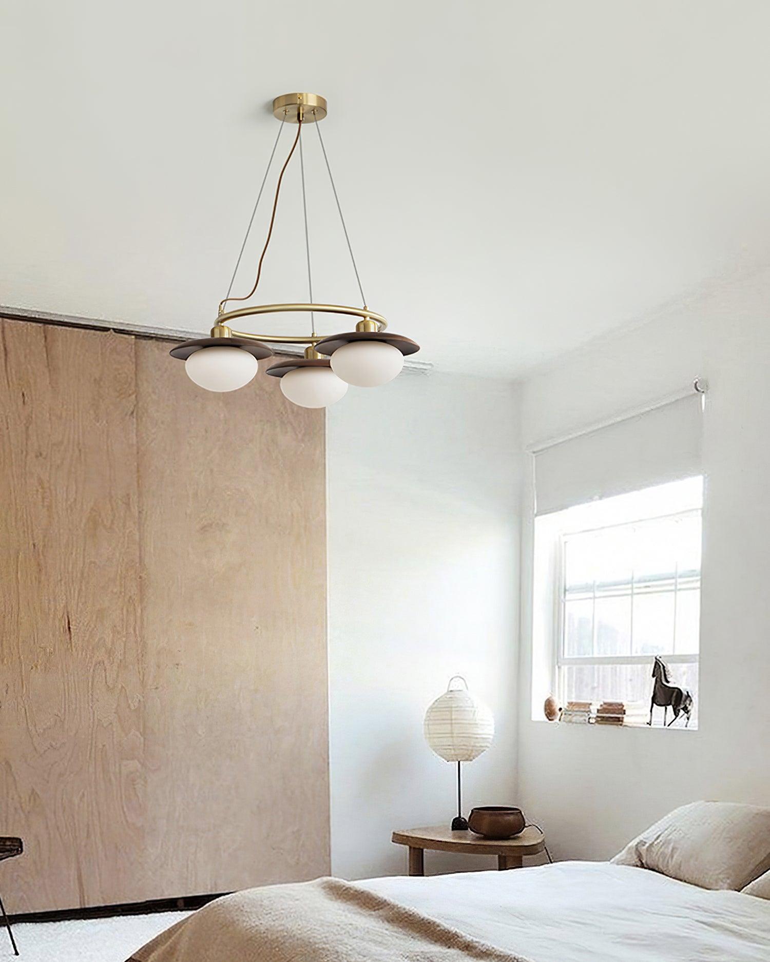 Gama Chandelier Copper Wood Round Vintage - Letslighting