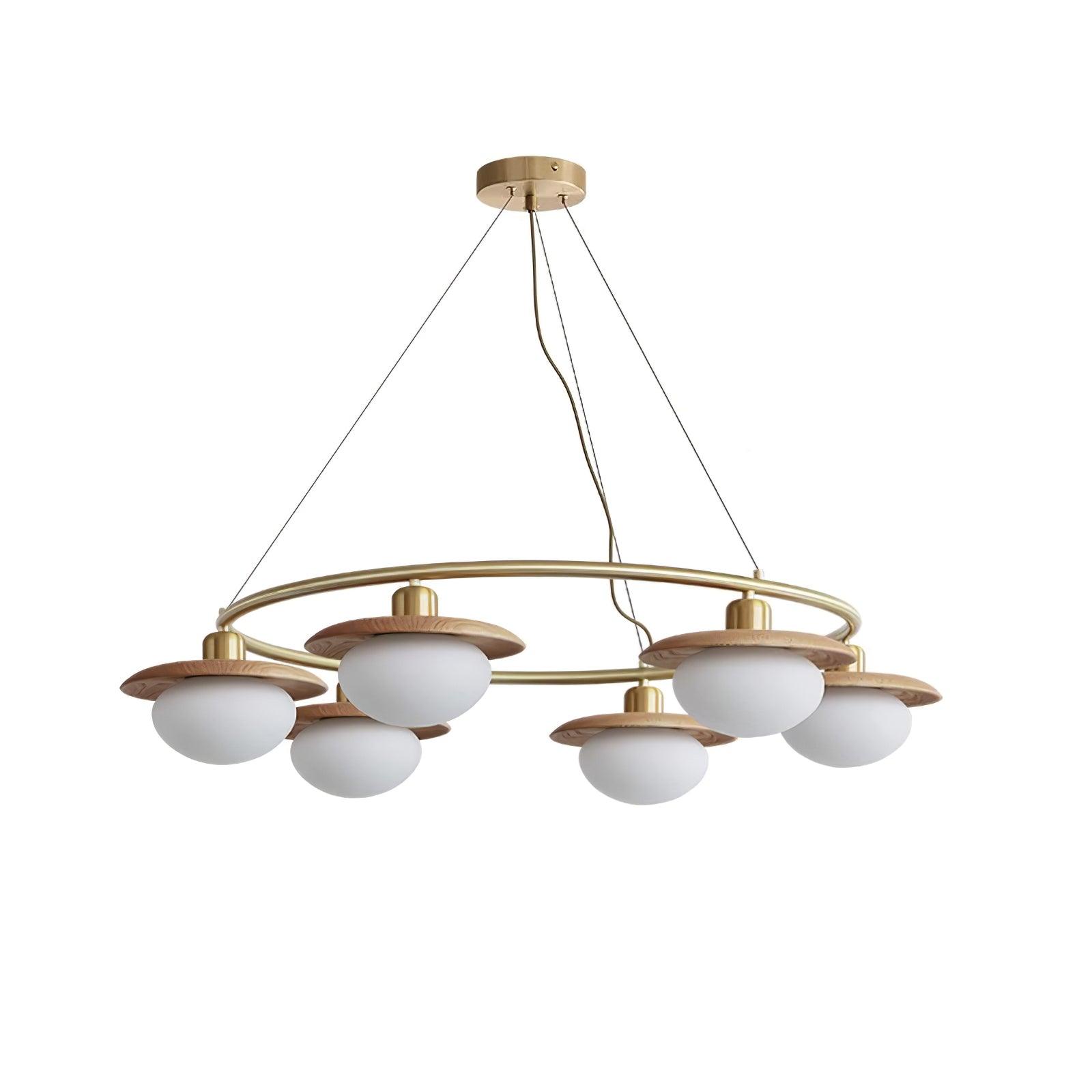 Gama Chandelier Copper Wood Round Vintage - Letslighting