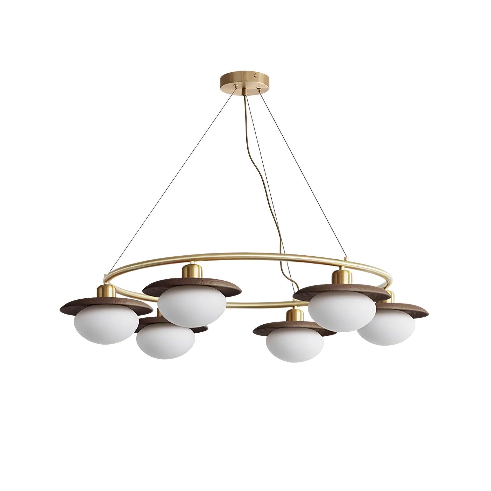 Gama Chandelier Copper Wood Round Vintage - Letslighting