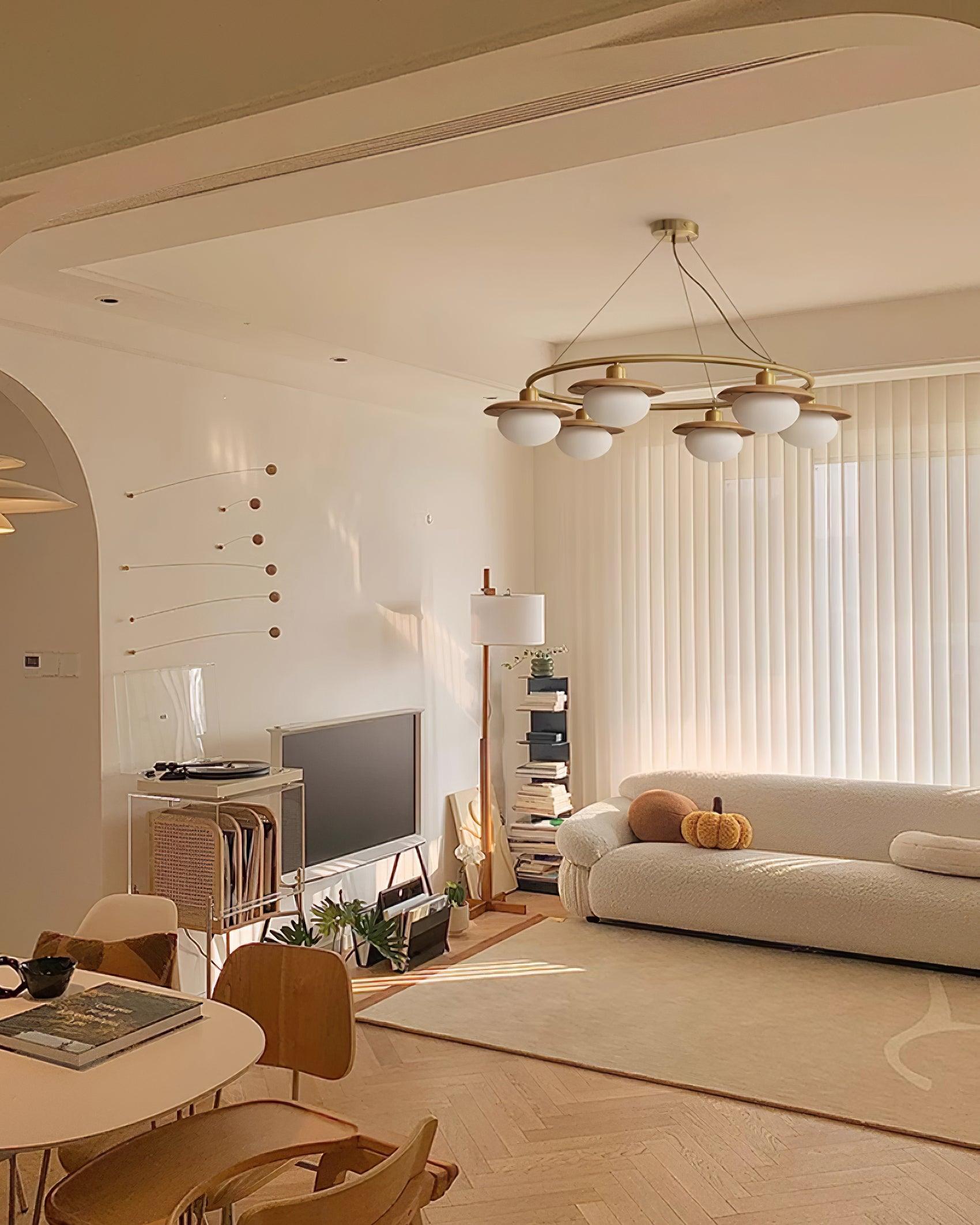 Gama Chandelier Copper Wood Round Vintage - Letslighting