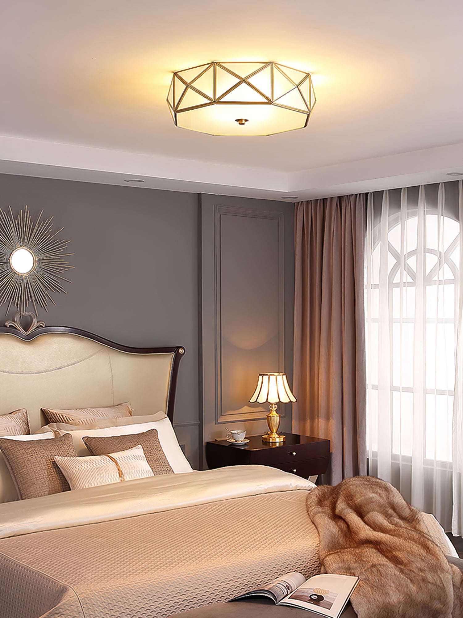 Coloreth Geometric Shaped Brass Glass Flush Ceiling Light - Letslighting