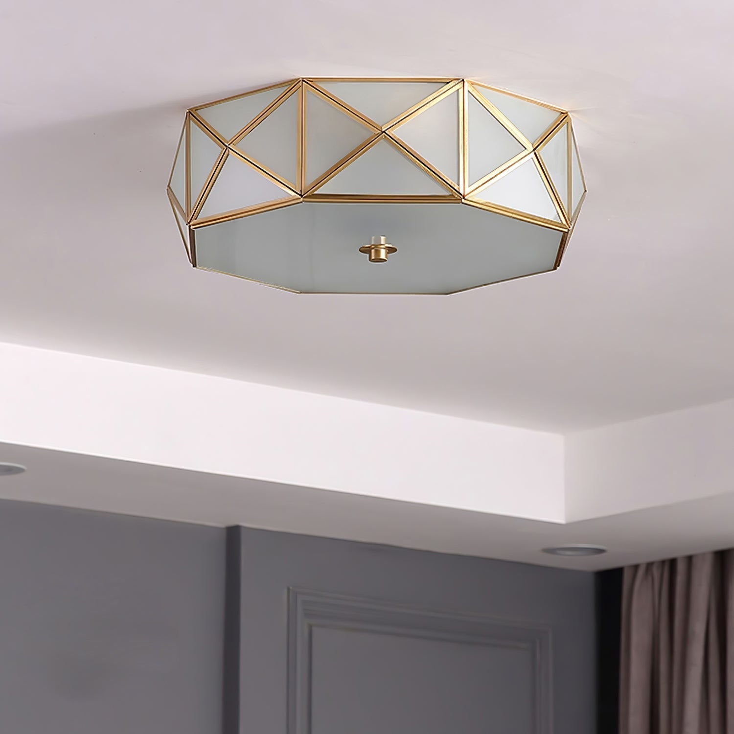 Coloreth Geometric Shaped Brass Glass Flush Ceiling Light - Letslighting