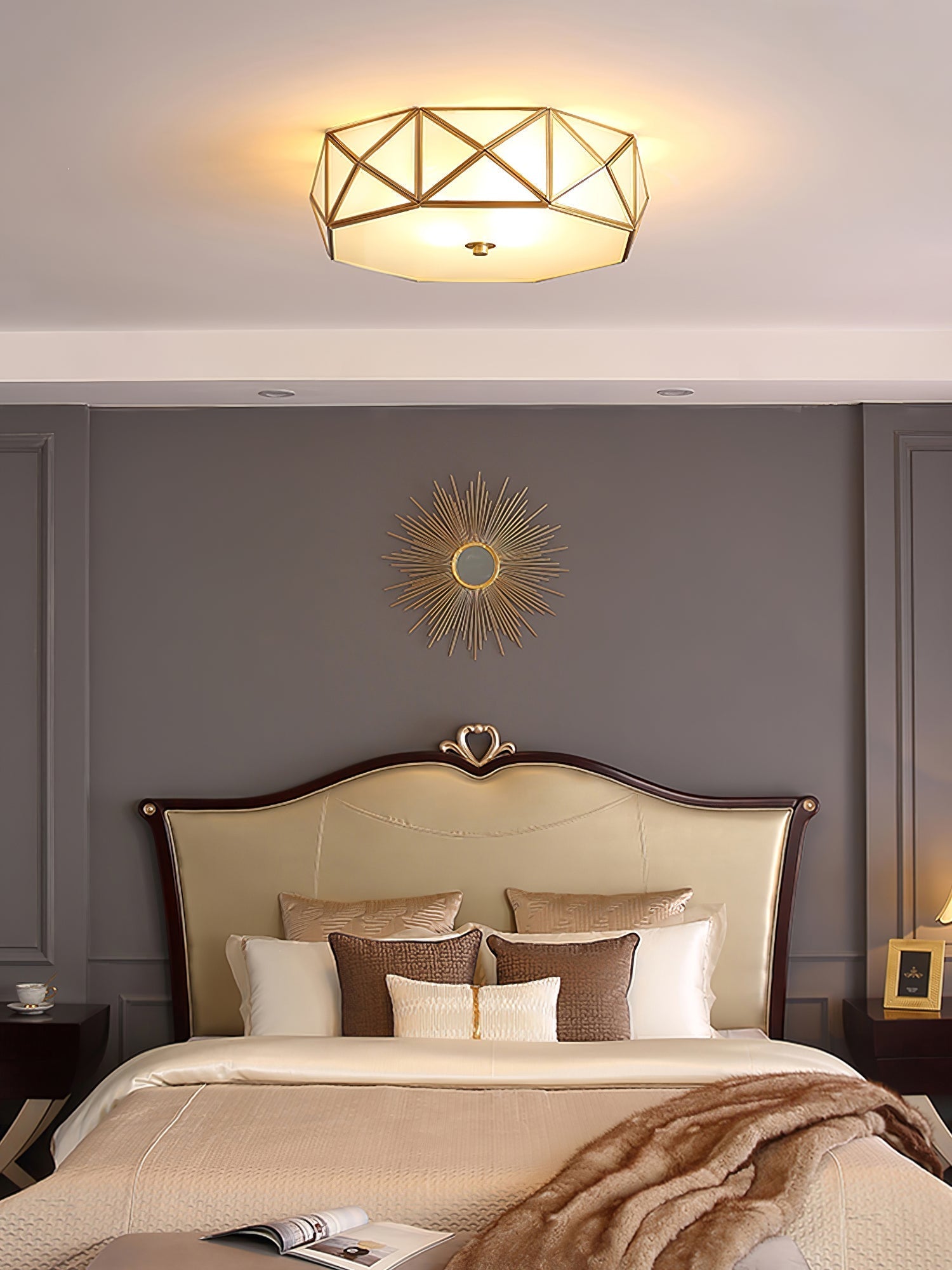 Coloreth Geometric Shaped Brass Glass Flush Ceiling Light - Letslighting