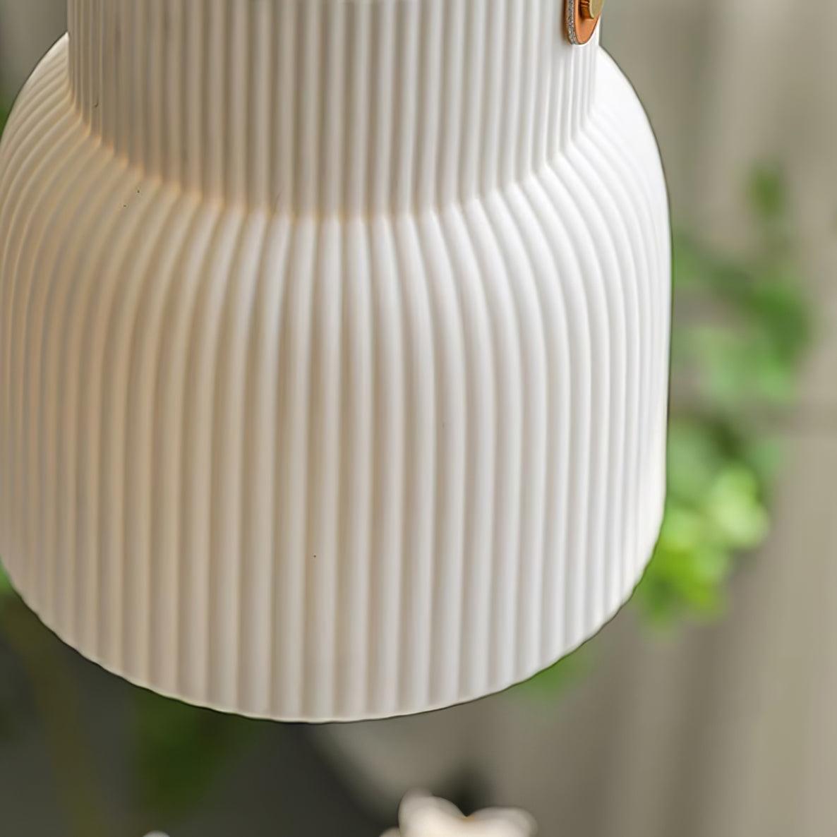 Pendant Lamp Ceramic Ribbed Shade Brass Leather Strap Modern - Letslighting