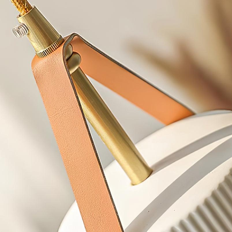 Pendant Lamp Ceramic Ribbed Shade Brass Leather Strap Modern - Letslighting