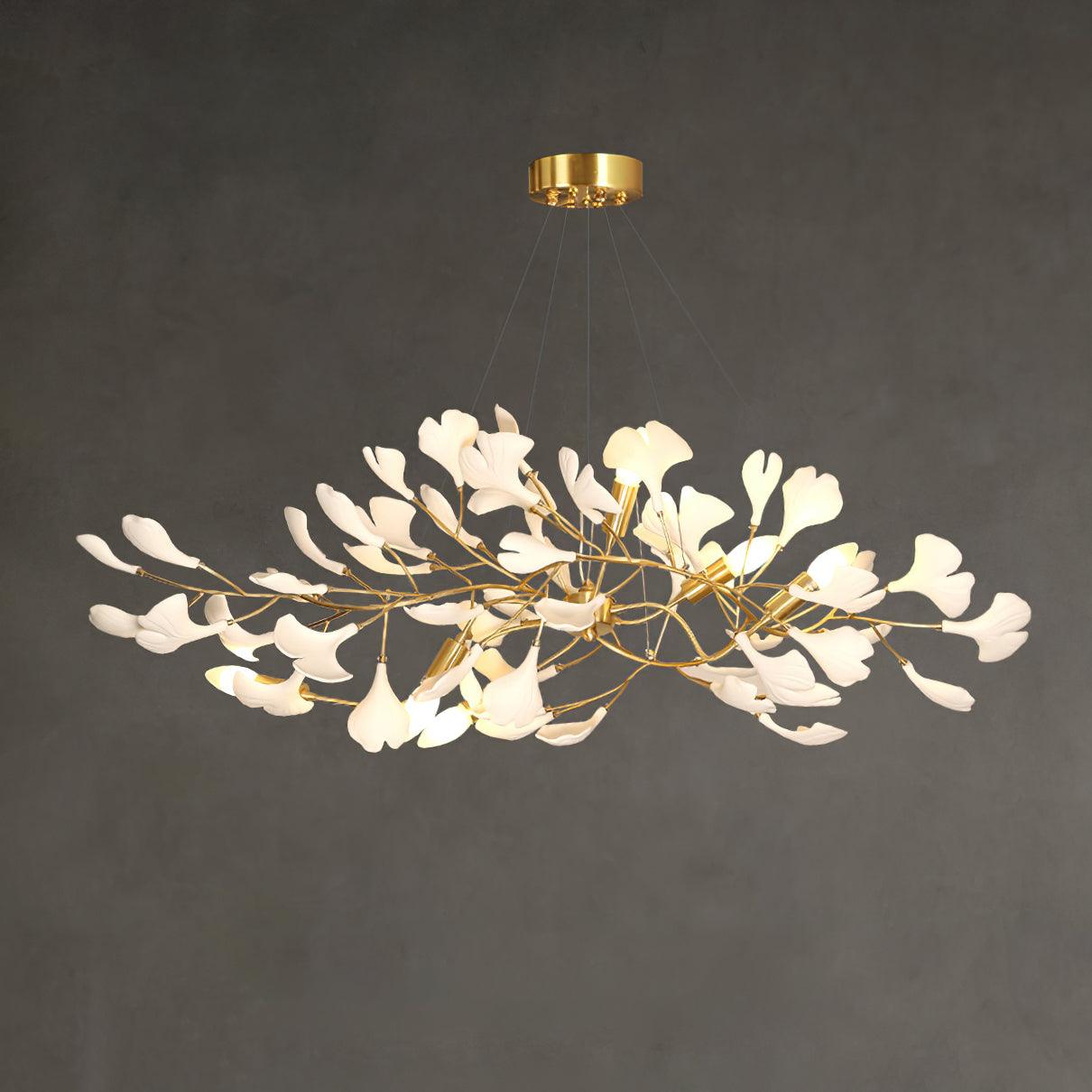 Olivia Ceramic Gingko Linear-Wave Chandelier White Leaf - Letslighting
