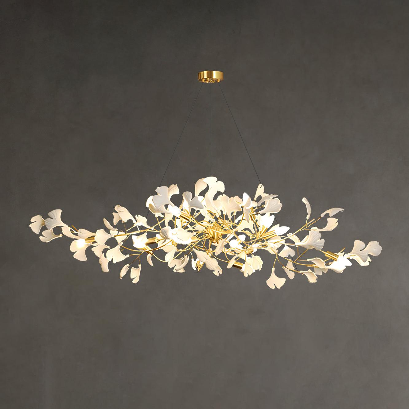 Olivia Ceramic Gingko Linear-Wave Chandelier White Leaf - Letslighting