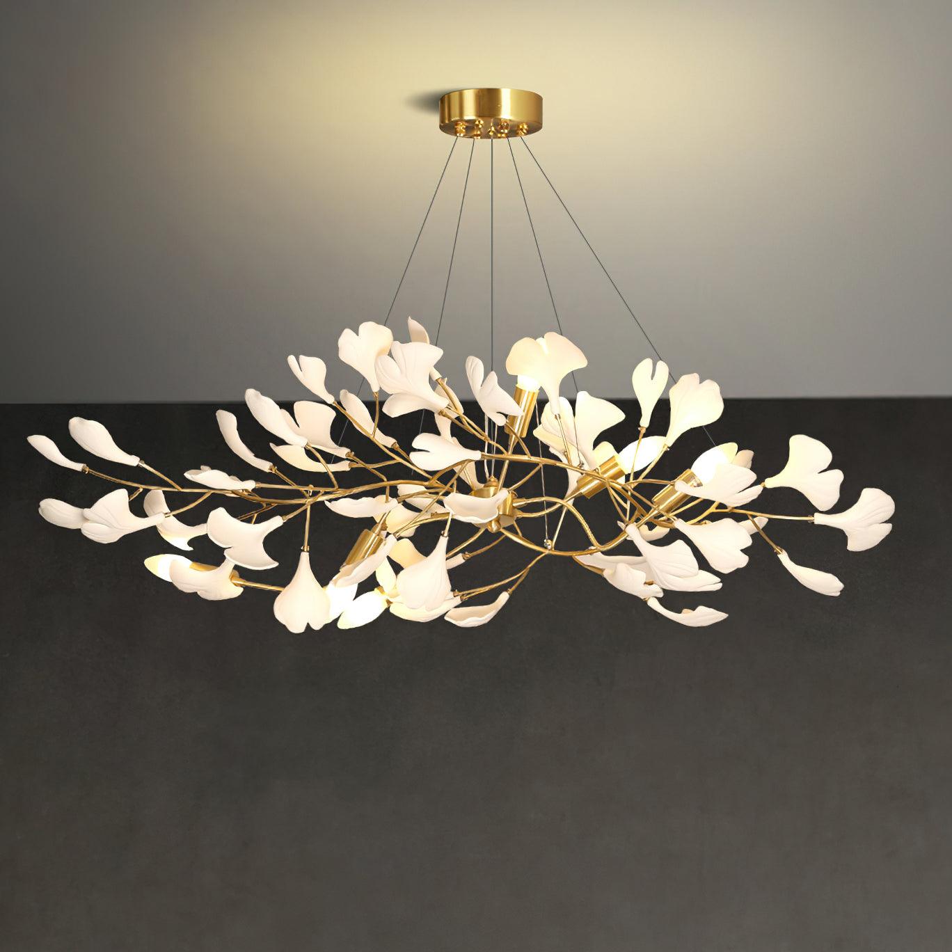 Olivia Ceramic Gingko Linear-Wave Chandelier White Leaf - Letslighting