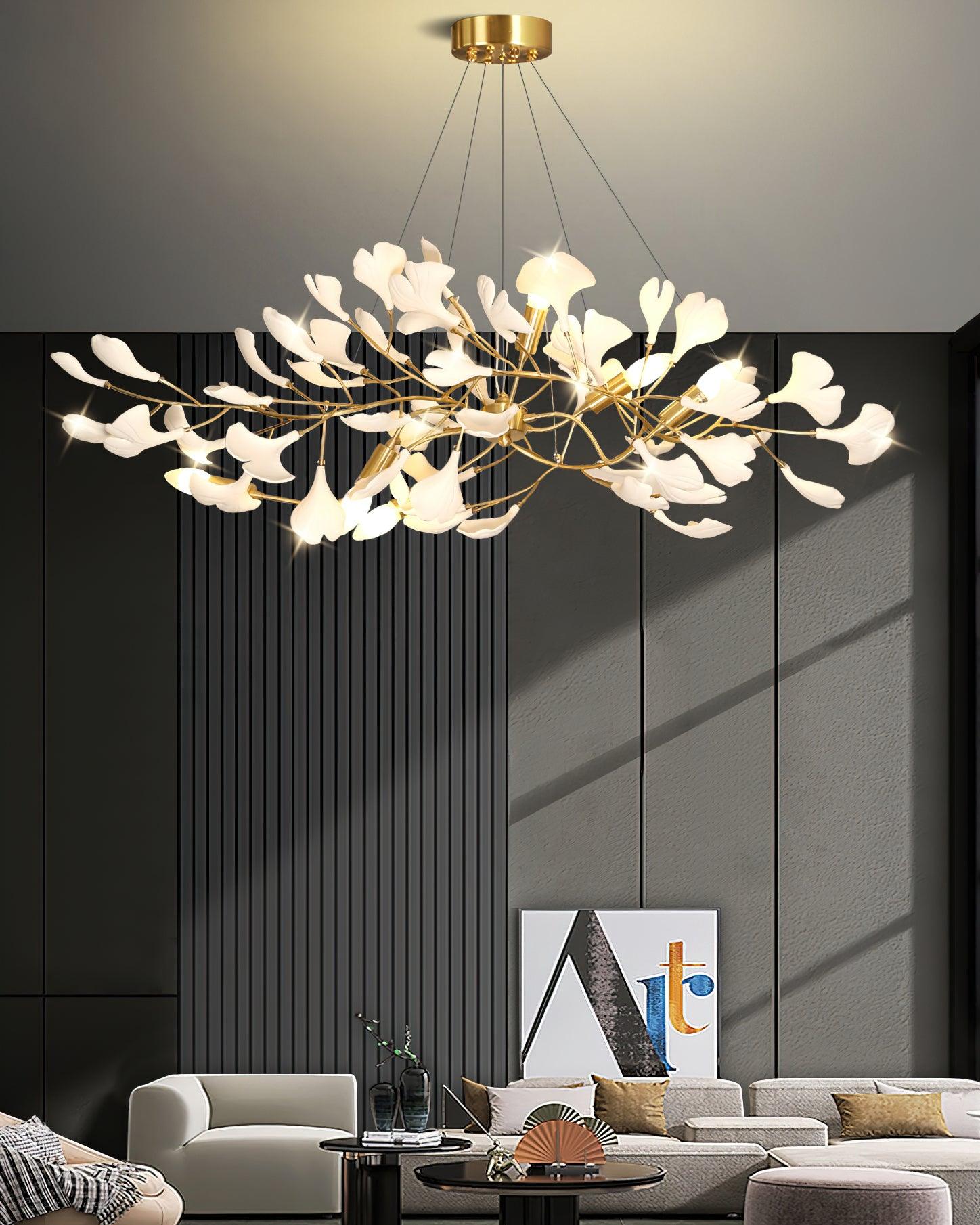 Olivia Ceramic Gingko Linear-Wave Chandelier White Leaf - Letslighting