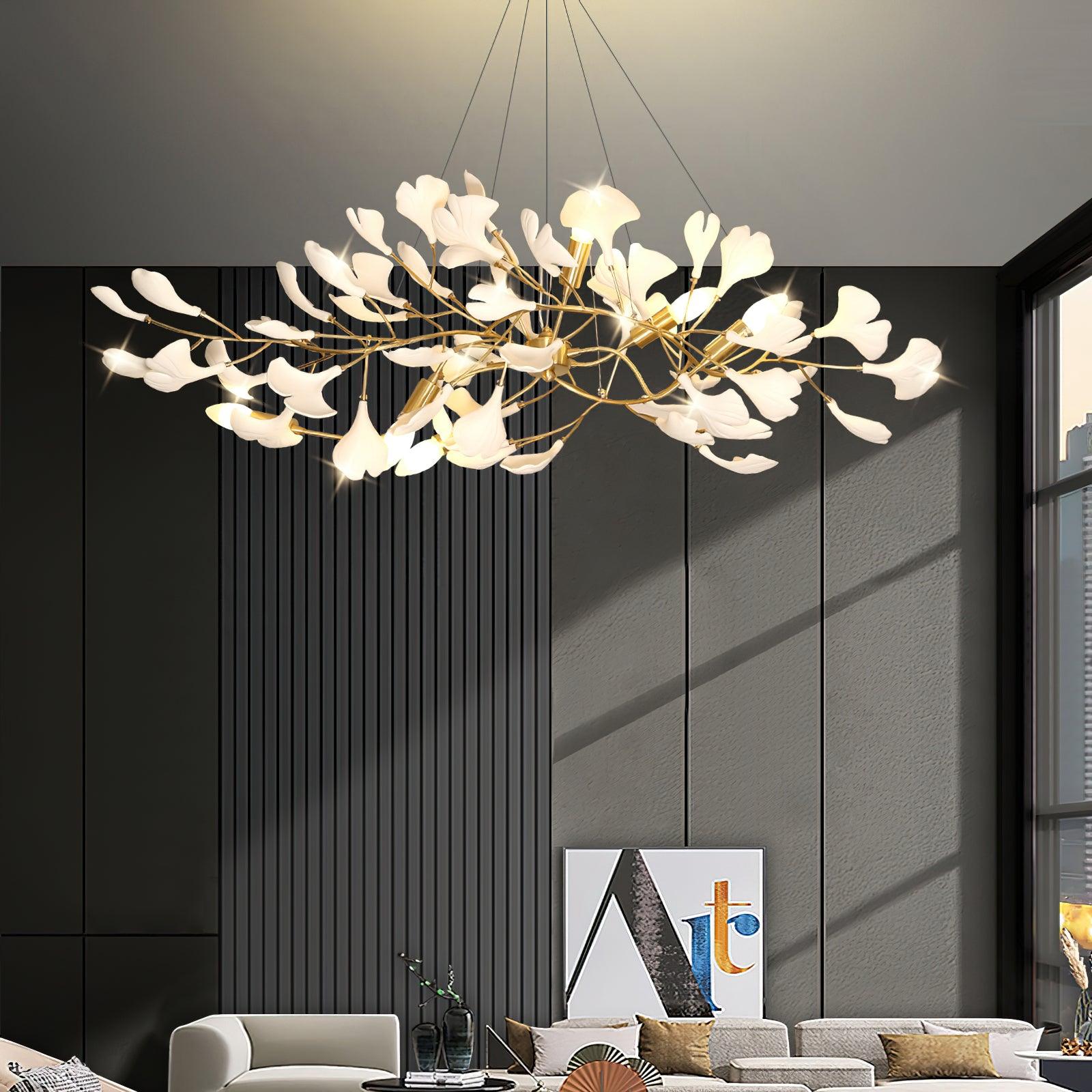 Olivia Ceramic Gingko Linear-Wave Chandelier White Leaf - Letslighting