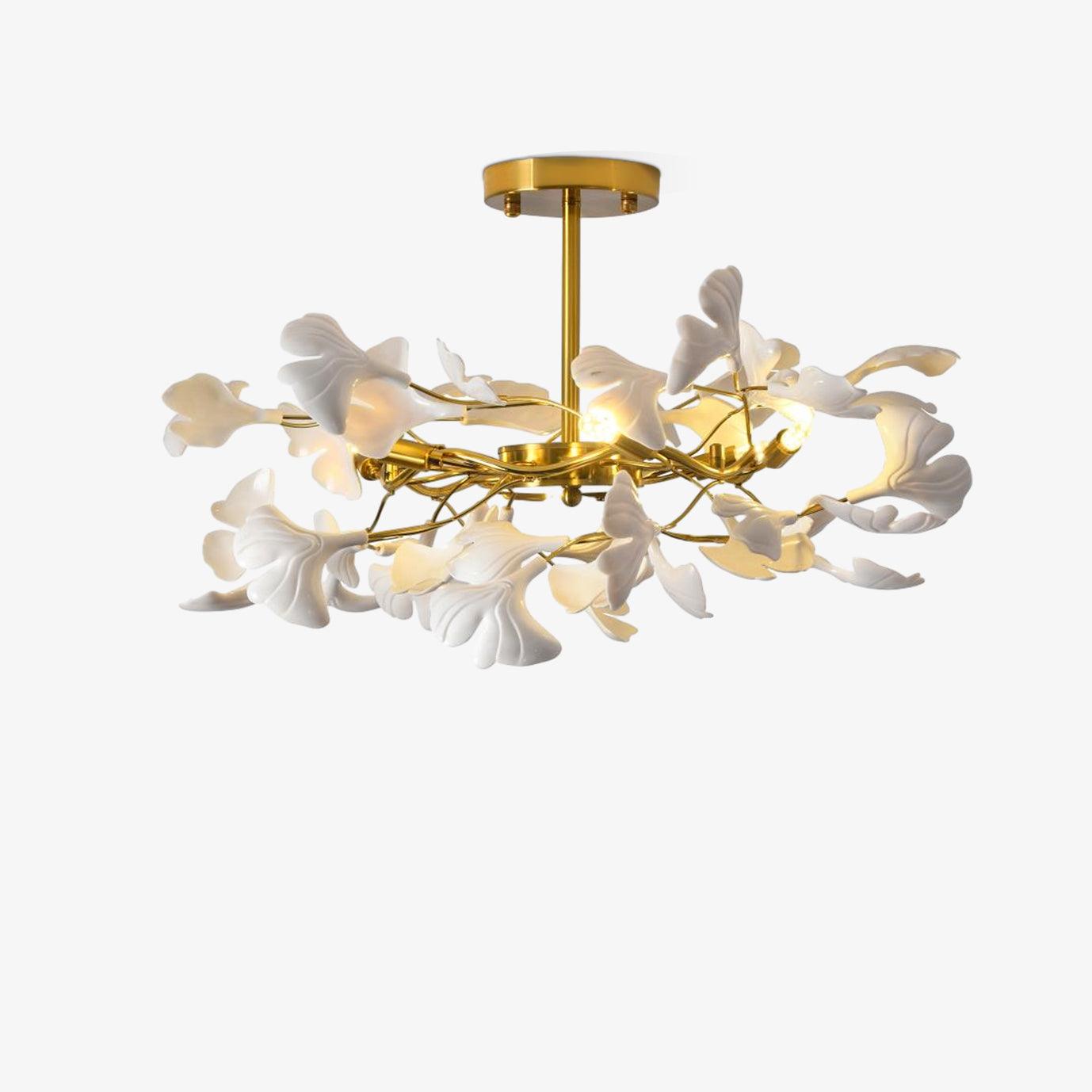 Olivia Ceramic Gingko Leaf Ceiling Light Gold and White Leaves - Letslighting