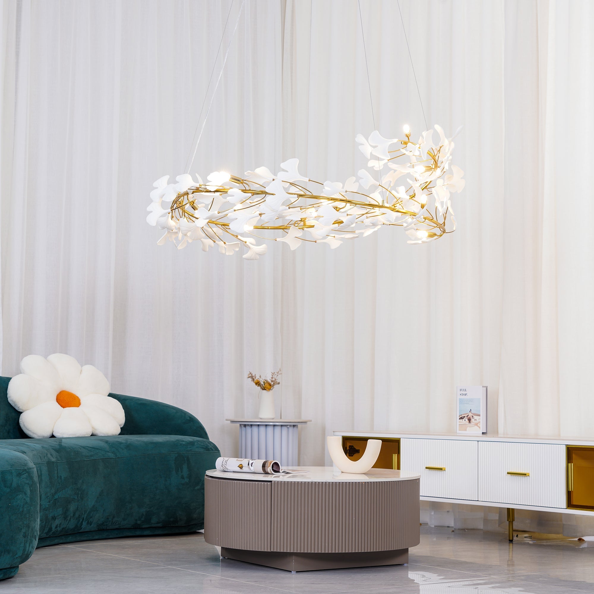 Lustra Pendant Lamp Gingko Porcelain Leaves Gold - Letslighting