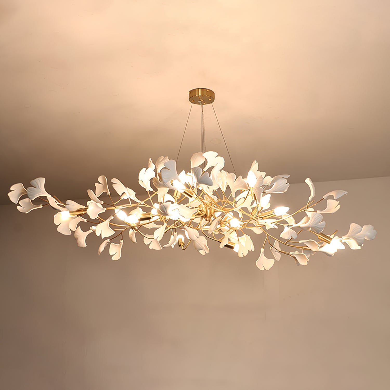 Gingko Chandelier Long Version Porcelain Leaf Branch Organic - Letslighting