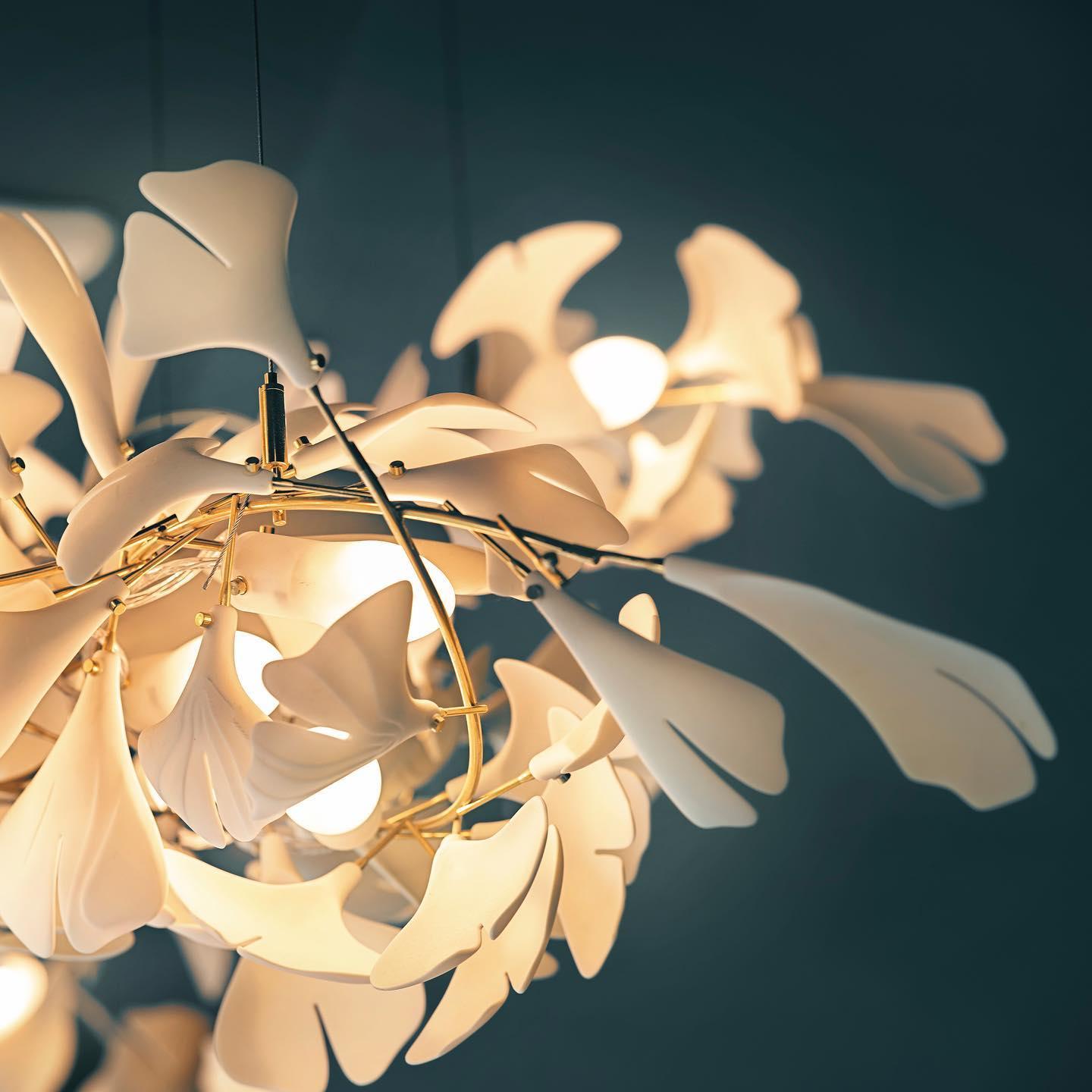 Gingko Chandelier Long Version Porcelain Nature Inspired - Letslighting