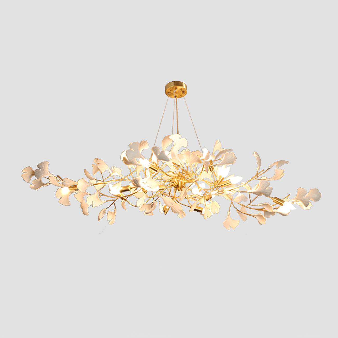 Gingko Chandelier Long Version Porcelain Leaf Branch Organic - Letslighting