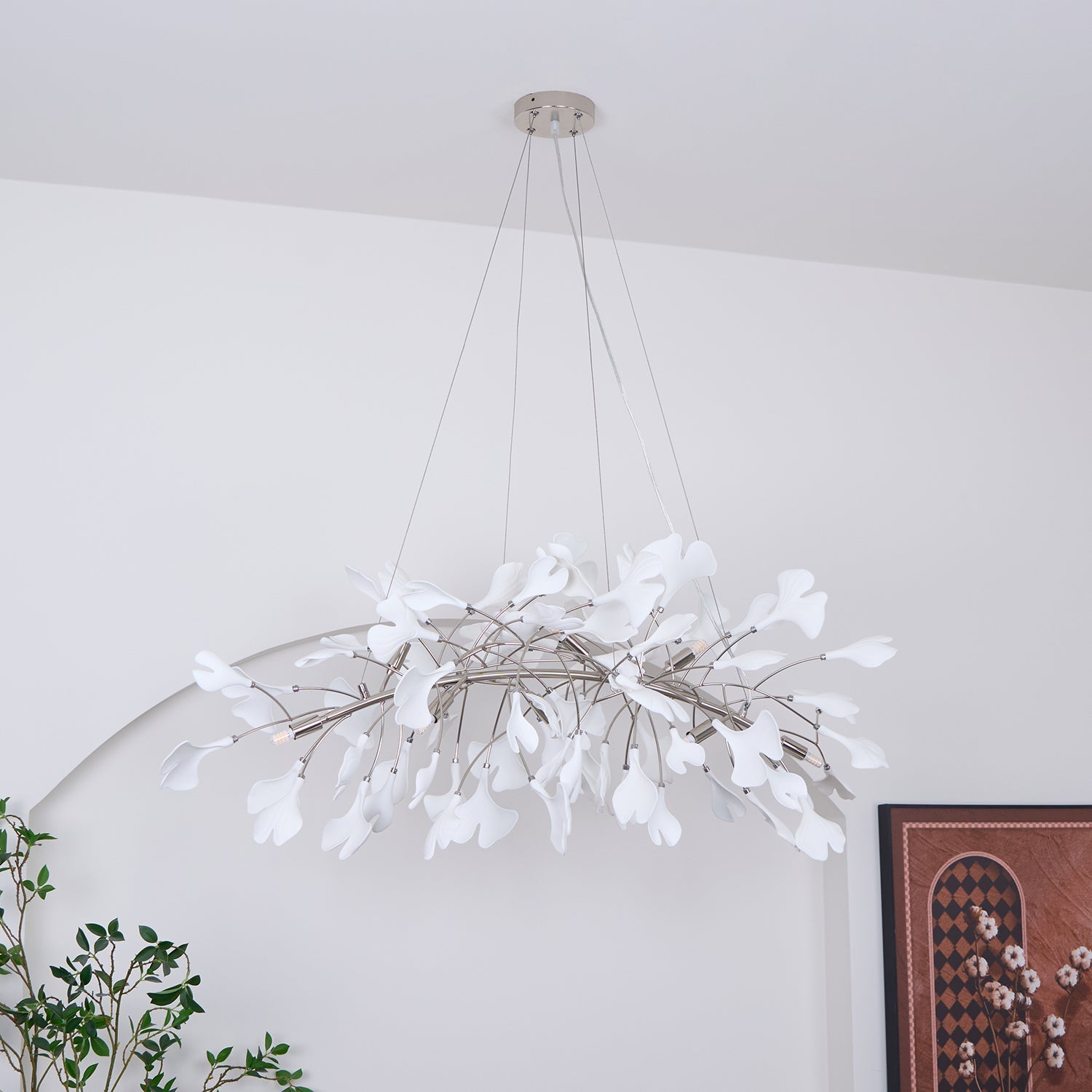 Olivia Ceramic Gingko Leaf Chandelier Art Deco Bent Downwards - Letslighting