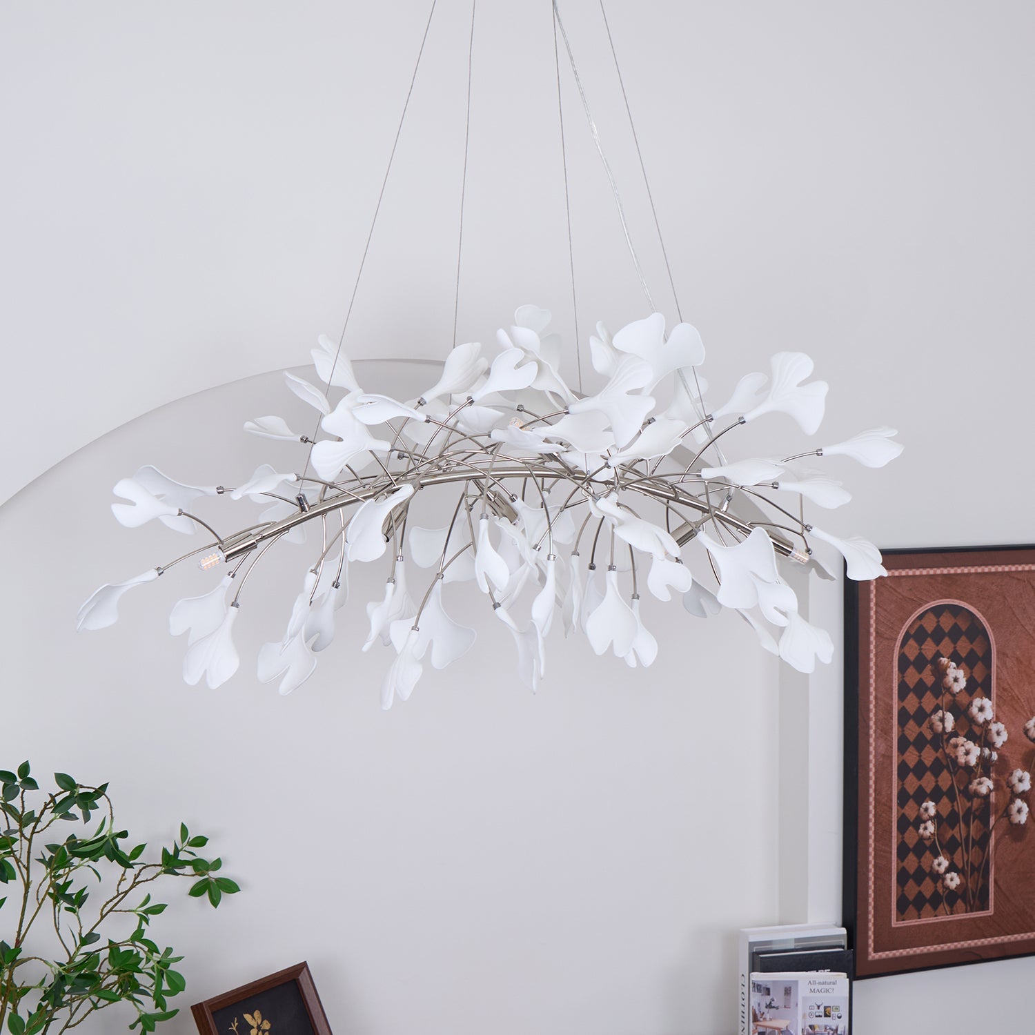 Olivia Ceramic Gingko Leaf Chandelier Art Deco Bent Downwards - Letslighting