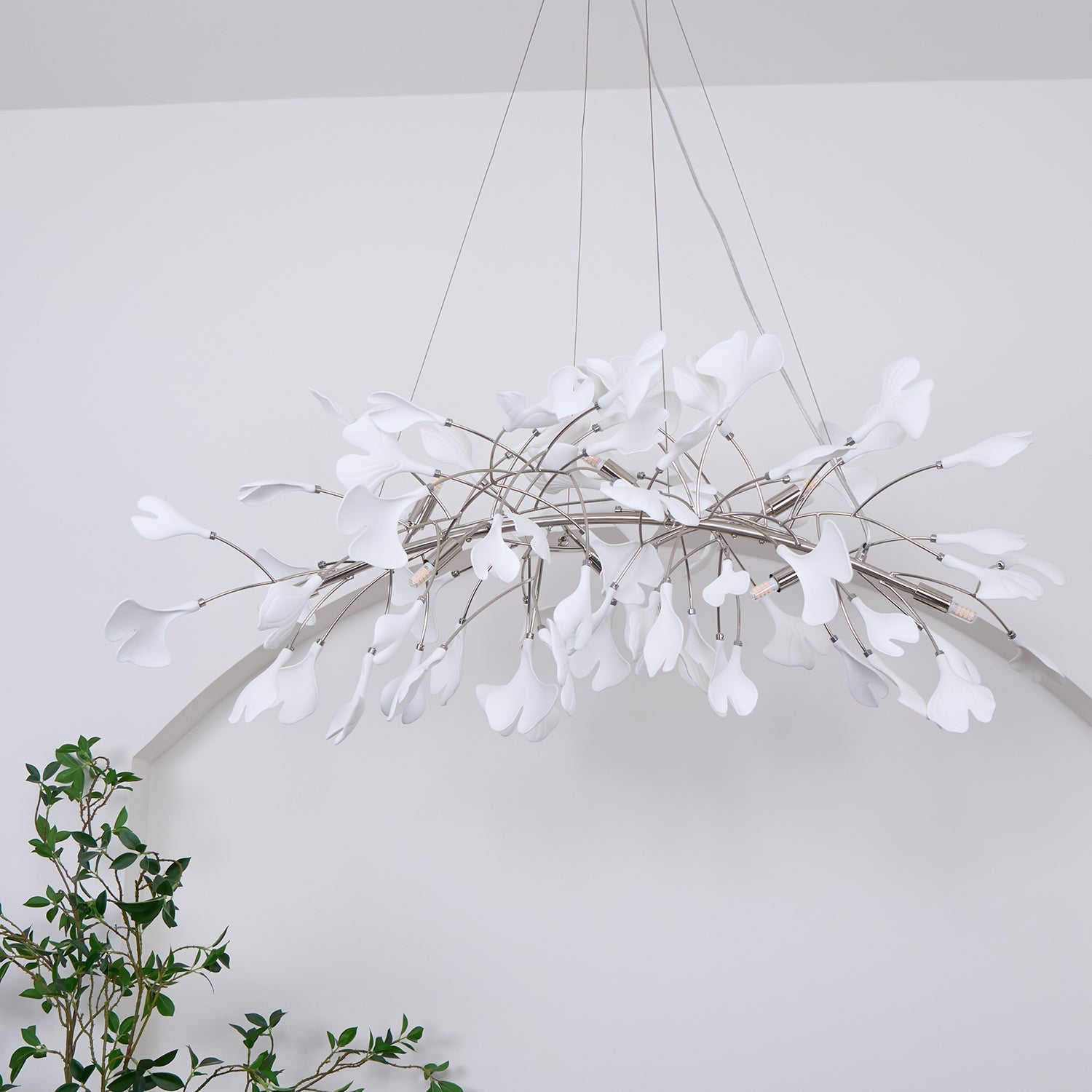 Olivia Ceramic Gingko Leaf Chandelier Art Deco Bent Downwards - Letslighting