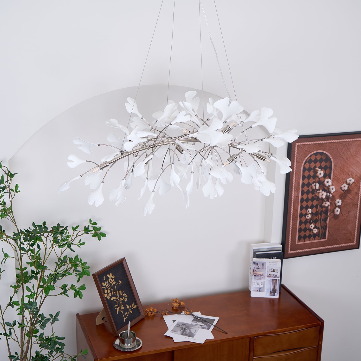 Olivia Ceramic Gingko Leaf Chandelier Art Deco Bent Downwards - Letslighting