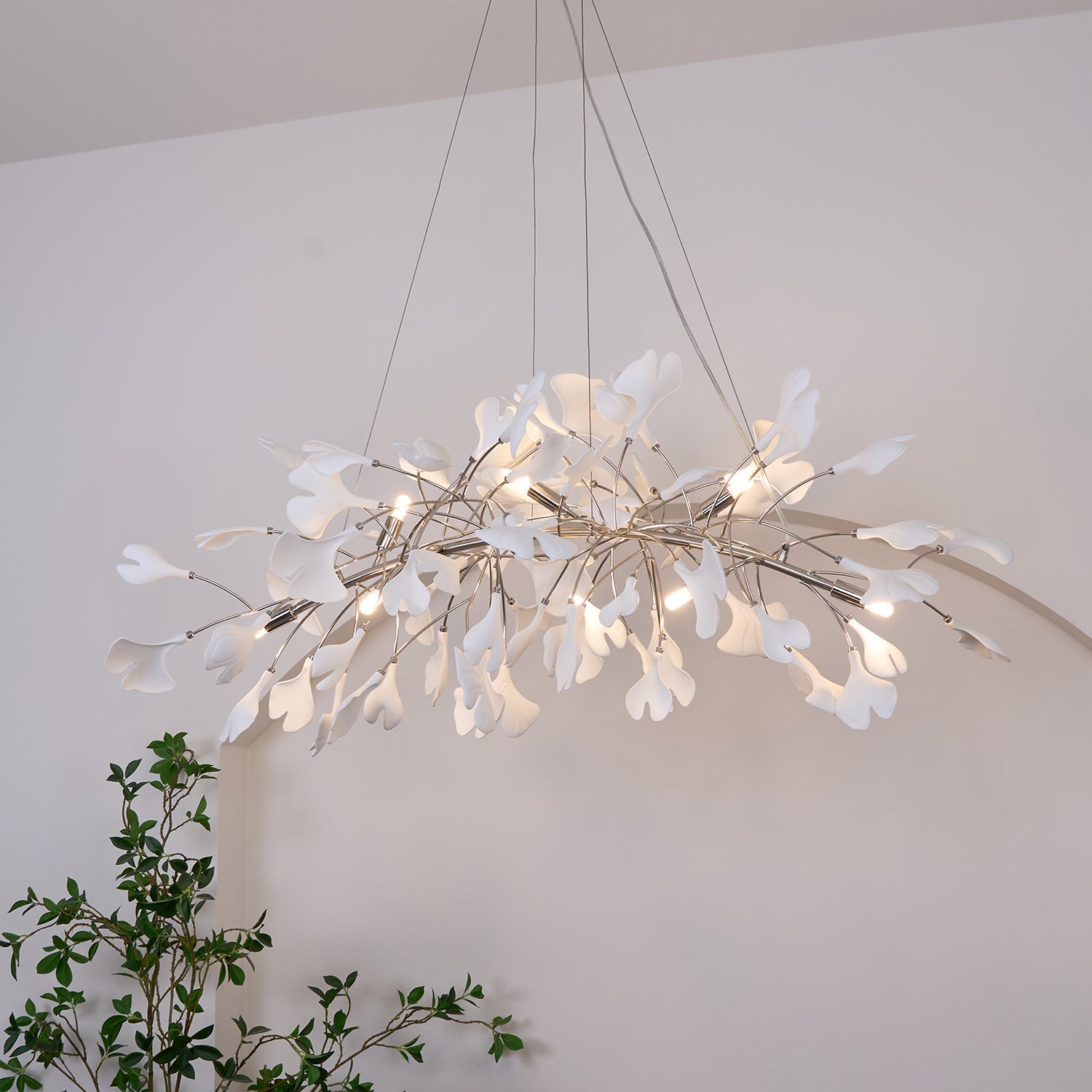 Olivia Ceramic Gingko Leaf Chandelier Art Deco Bent Downwards - Letslighting