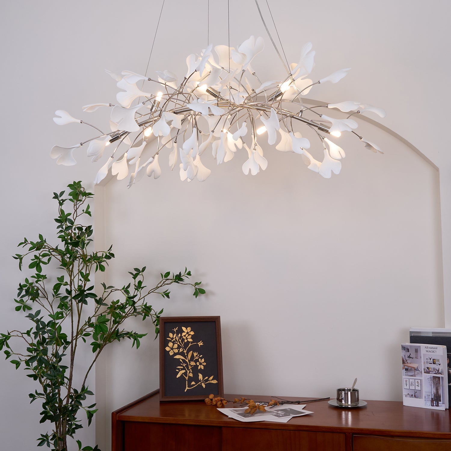 Olivia Ceramic Gingko Leaf Chandelier Art Deco Bent Downwards - Letslighting