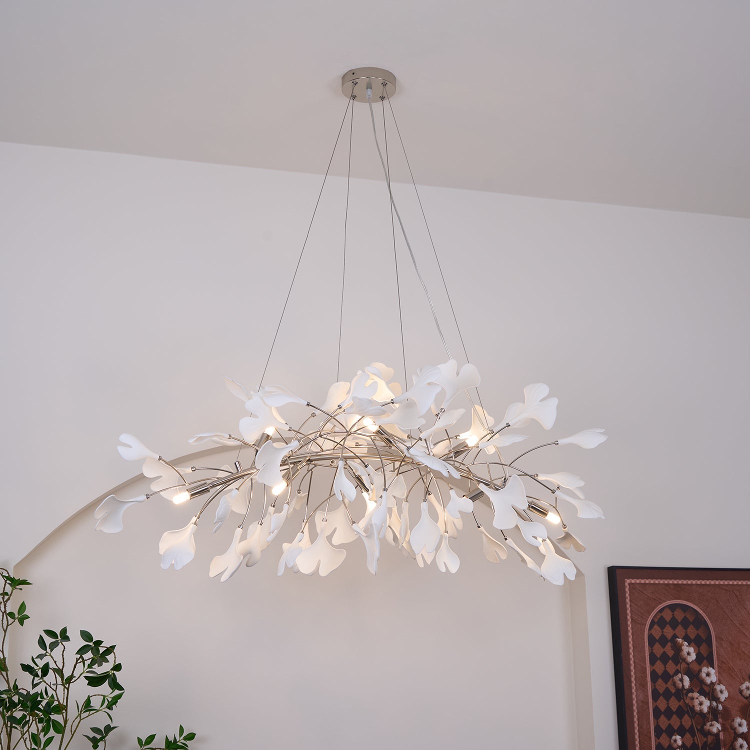 Olivia Ceramic Gingko Leaf Chandelier Art Deco Bent Downwards - Letslighting