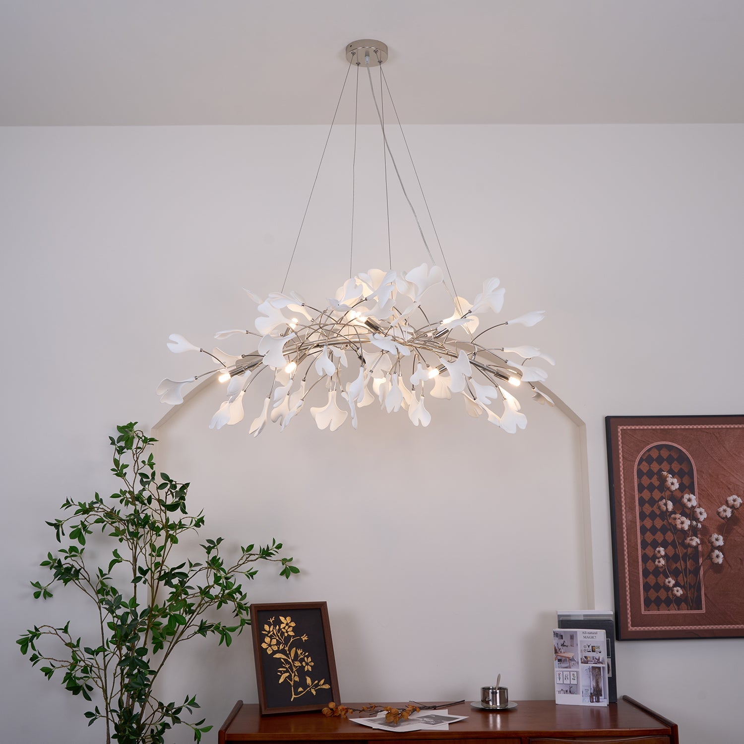Olivia Ceramic Gingko Leaf Chandelier Art Deco Bent Downwards - Letslighting