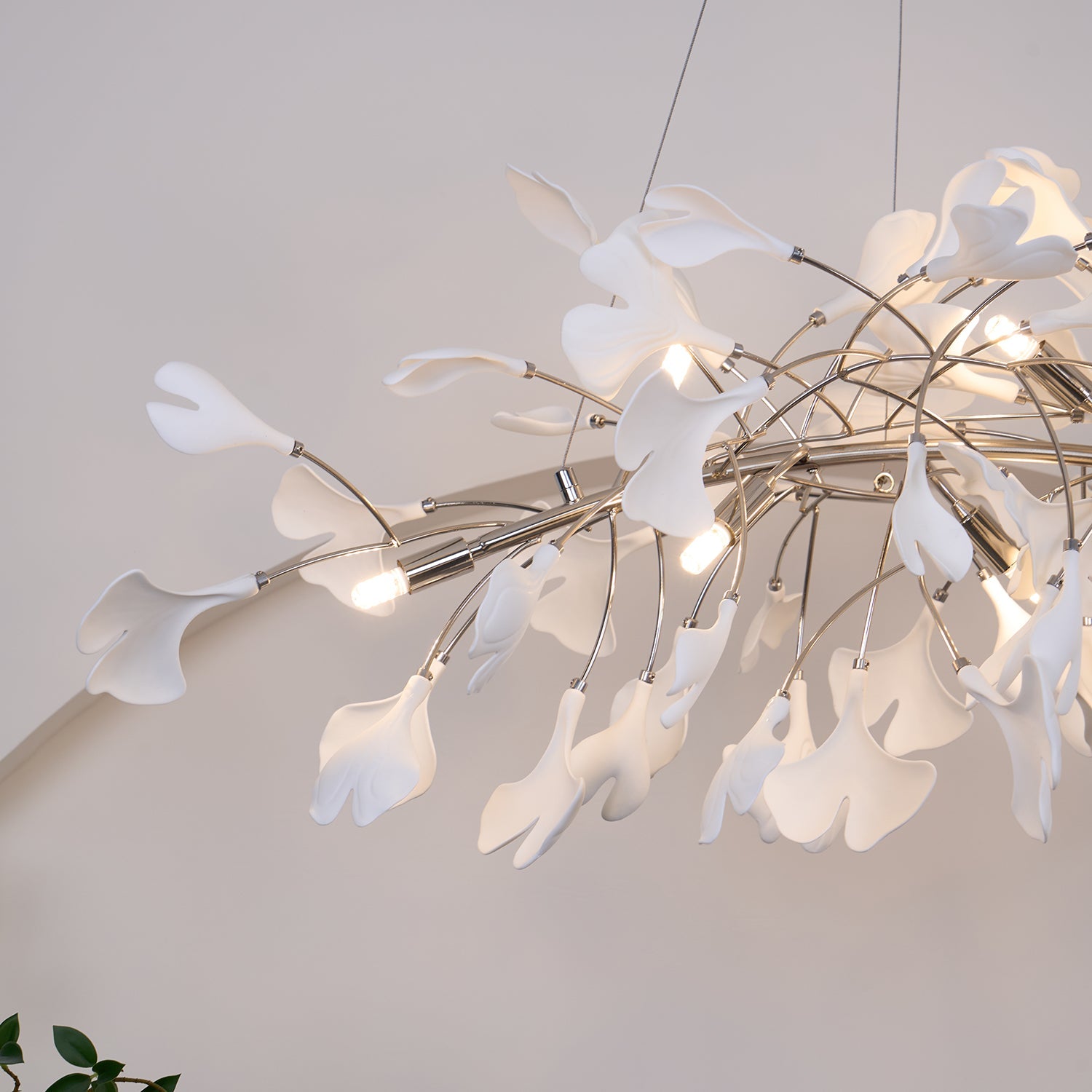 Olivia Ceramic Gingko Leaf Chandelier Art Deco Bent Downwards - Letslighting