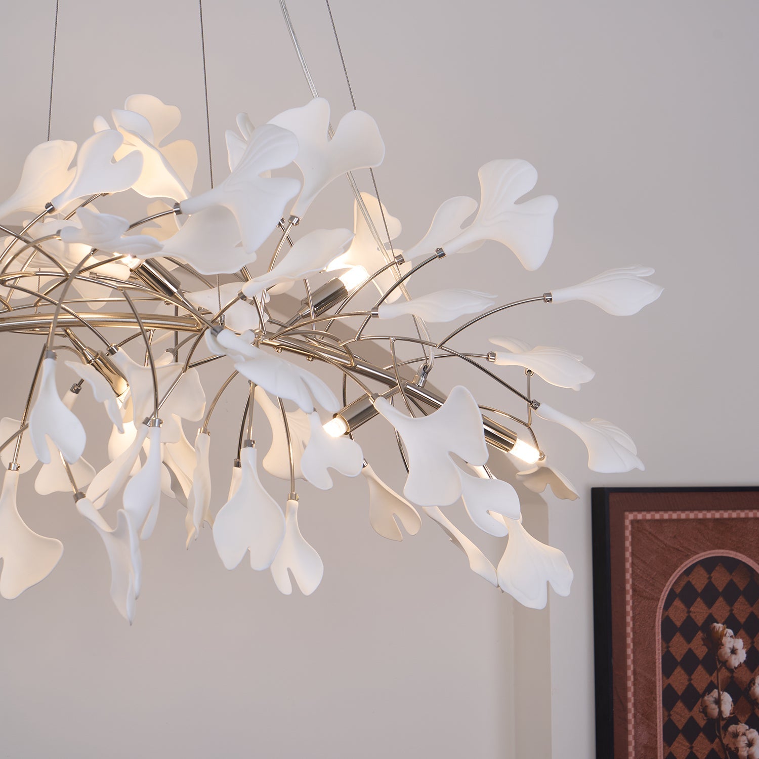 Olivia Ceramic Gingko Leaf Chandelier Art Deco Bent Downwards - Letslighting