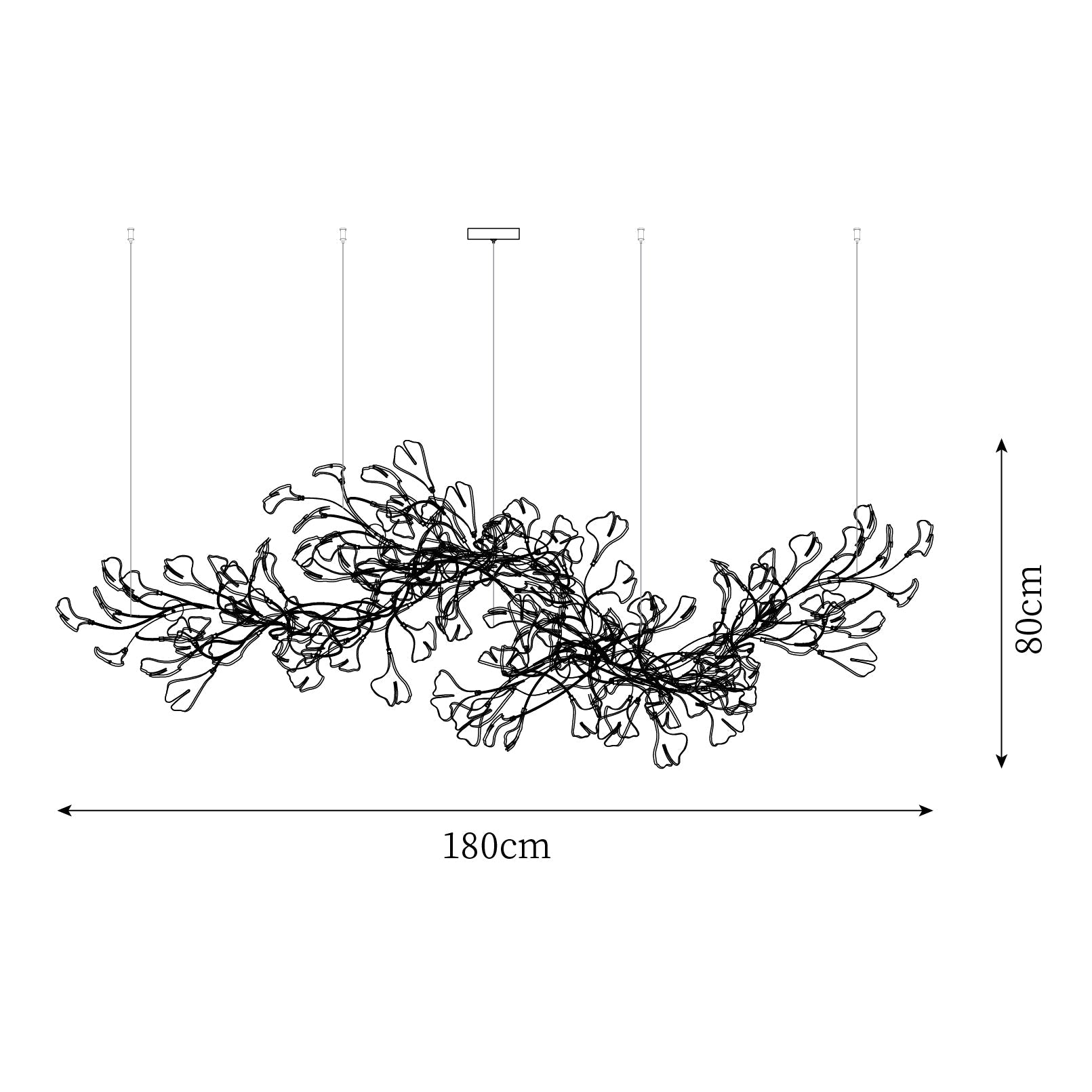 Gingko Chandelier Long Version Porcelain Leaf Branch Organic - Letslighting