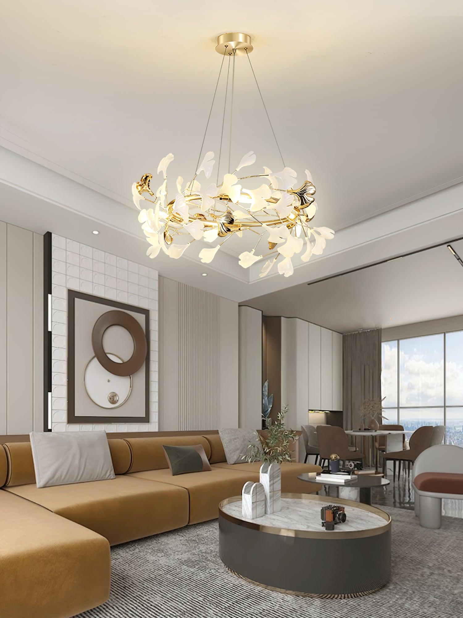 Lustra Pendant Lamp Gingko Porcelain Leaves Gold - Letslighting