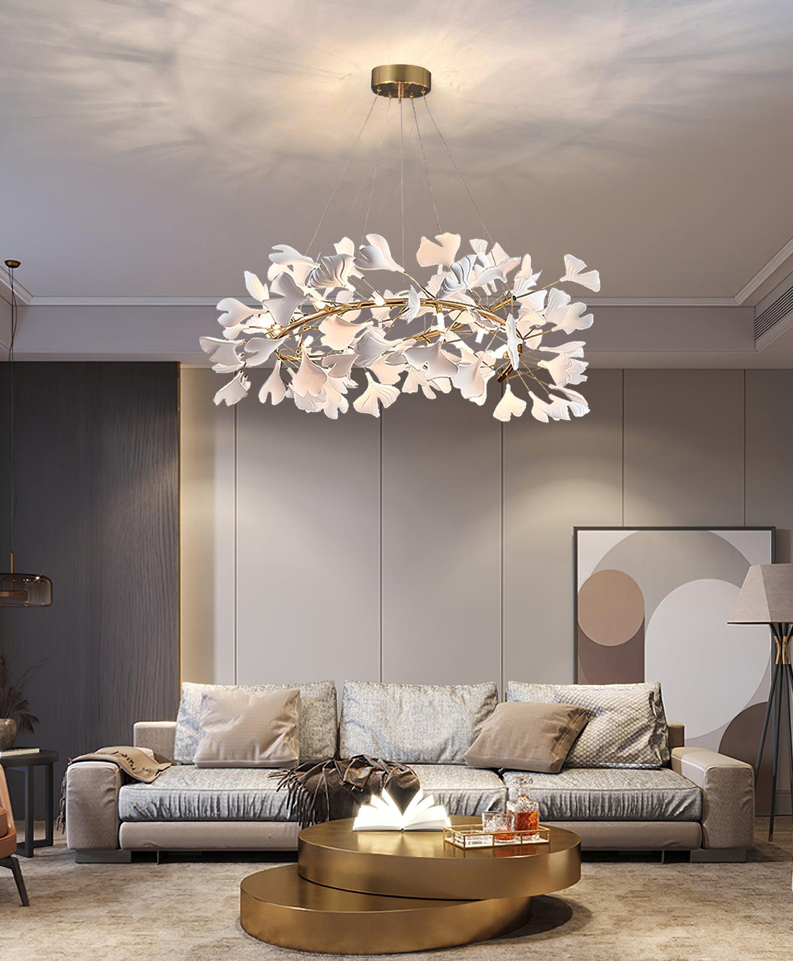 Lustra Pendant Lamp Gingko Porcelain Leaves Gold - Letslighting