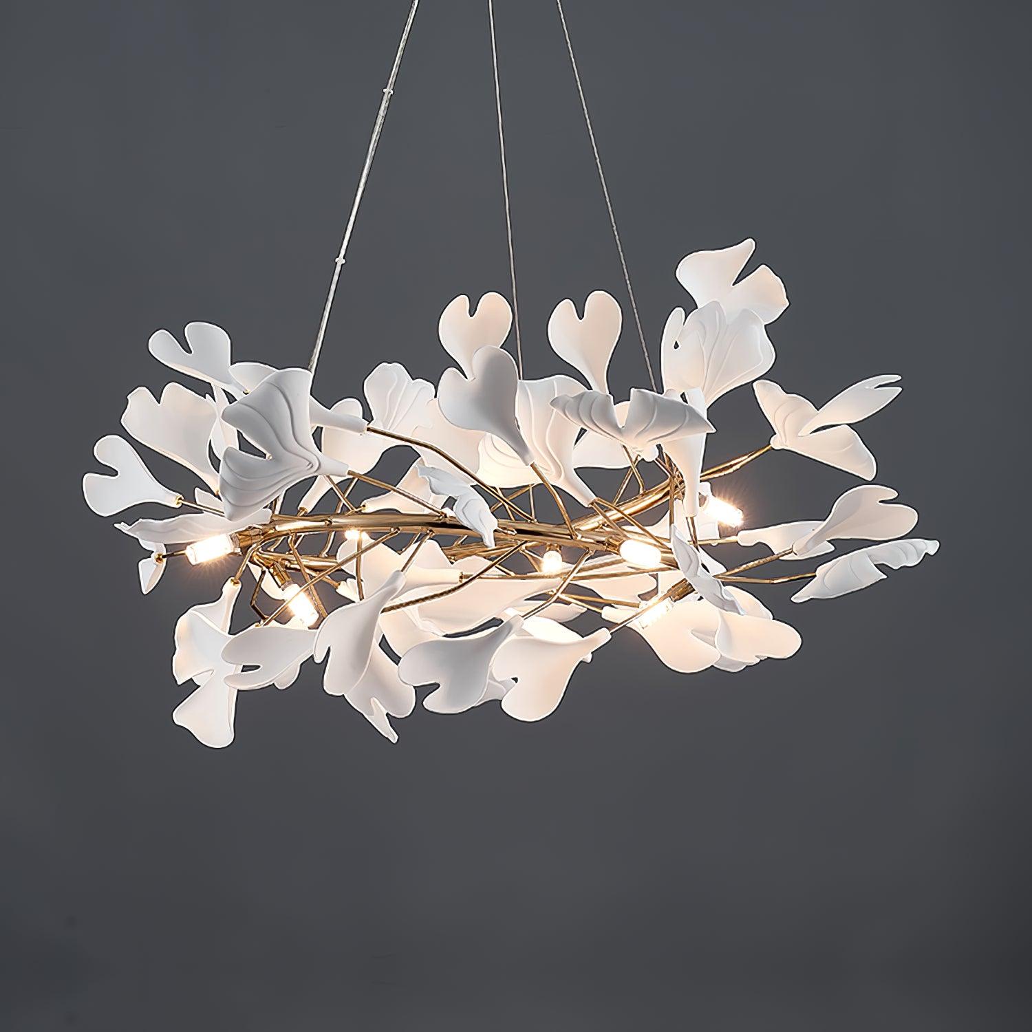 Lustra Pendant Lamp Gingko Porcelain Leaves Gold - Letslighting