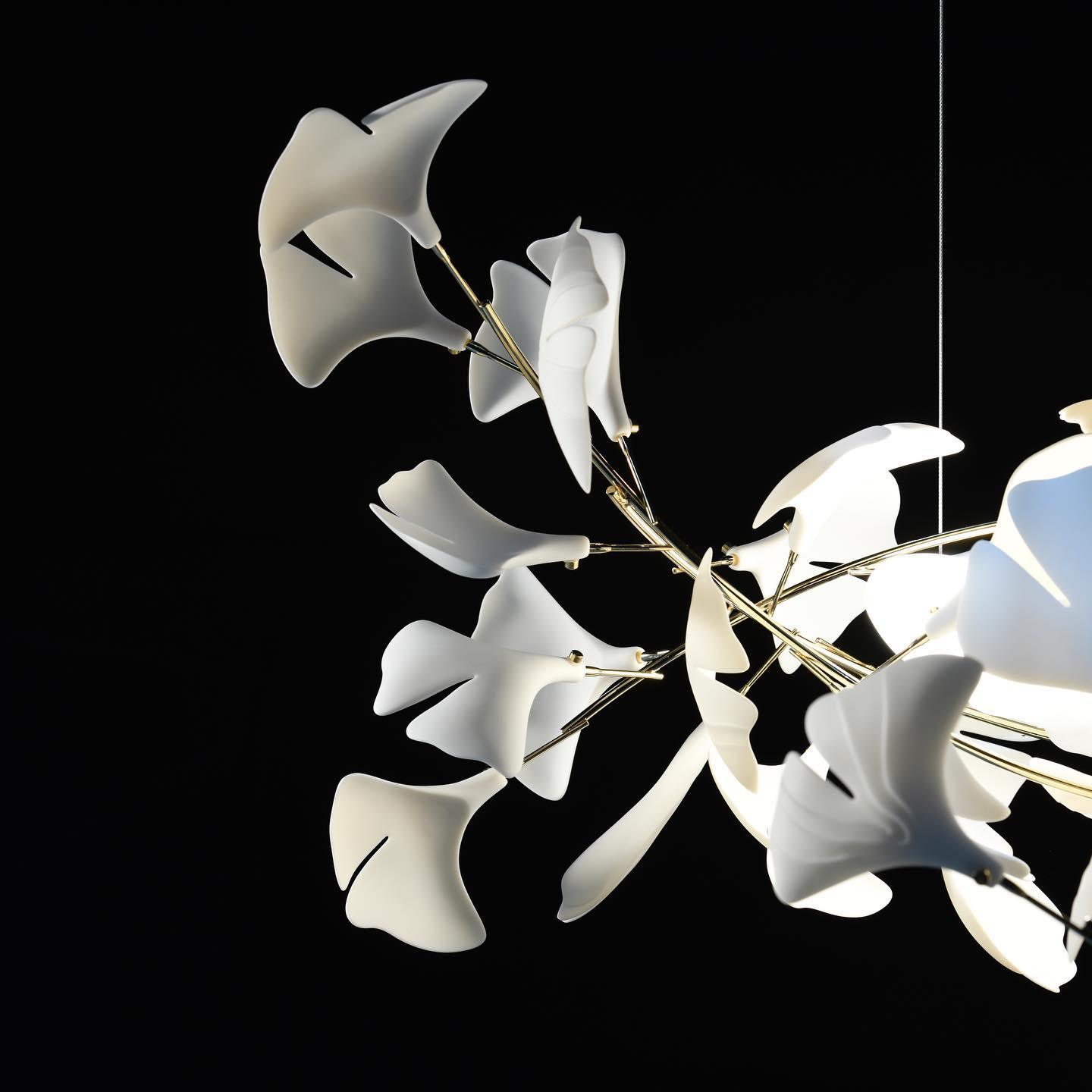 Lustra Pendant Lamp Gingko Porcelain Leaves Gold - Letslighting