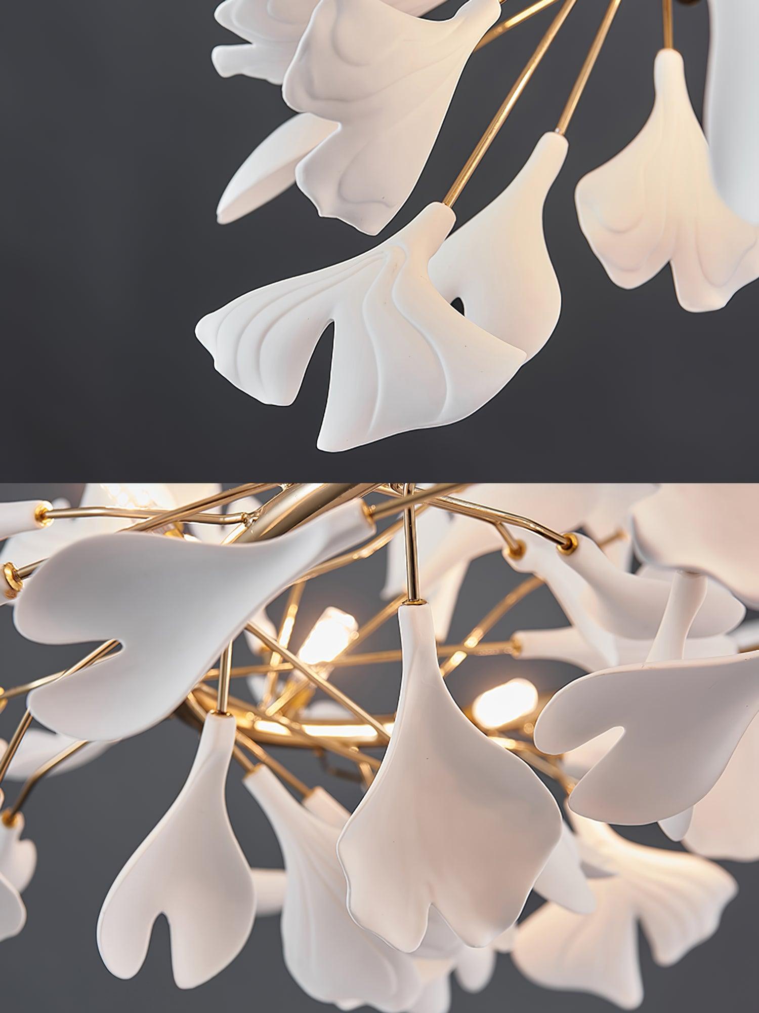 Lustra Pendant Lamp Gingko Porcelain Leaves Gold - Letslighting