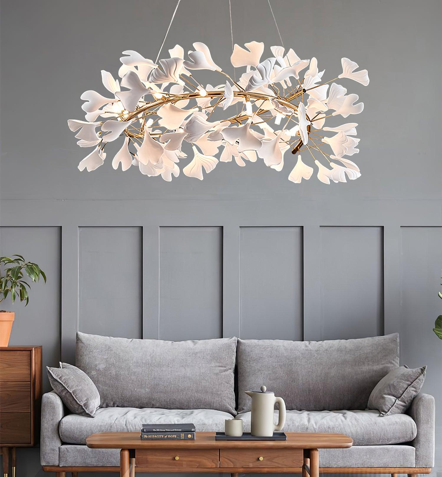 Lustra Pendant Lamp Gingko Porcelain Leaves Gold - Letslighting