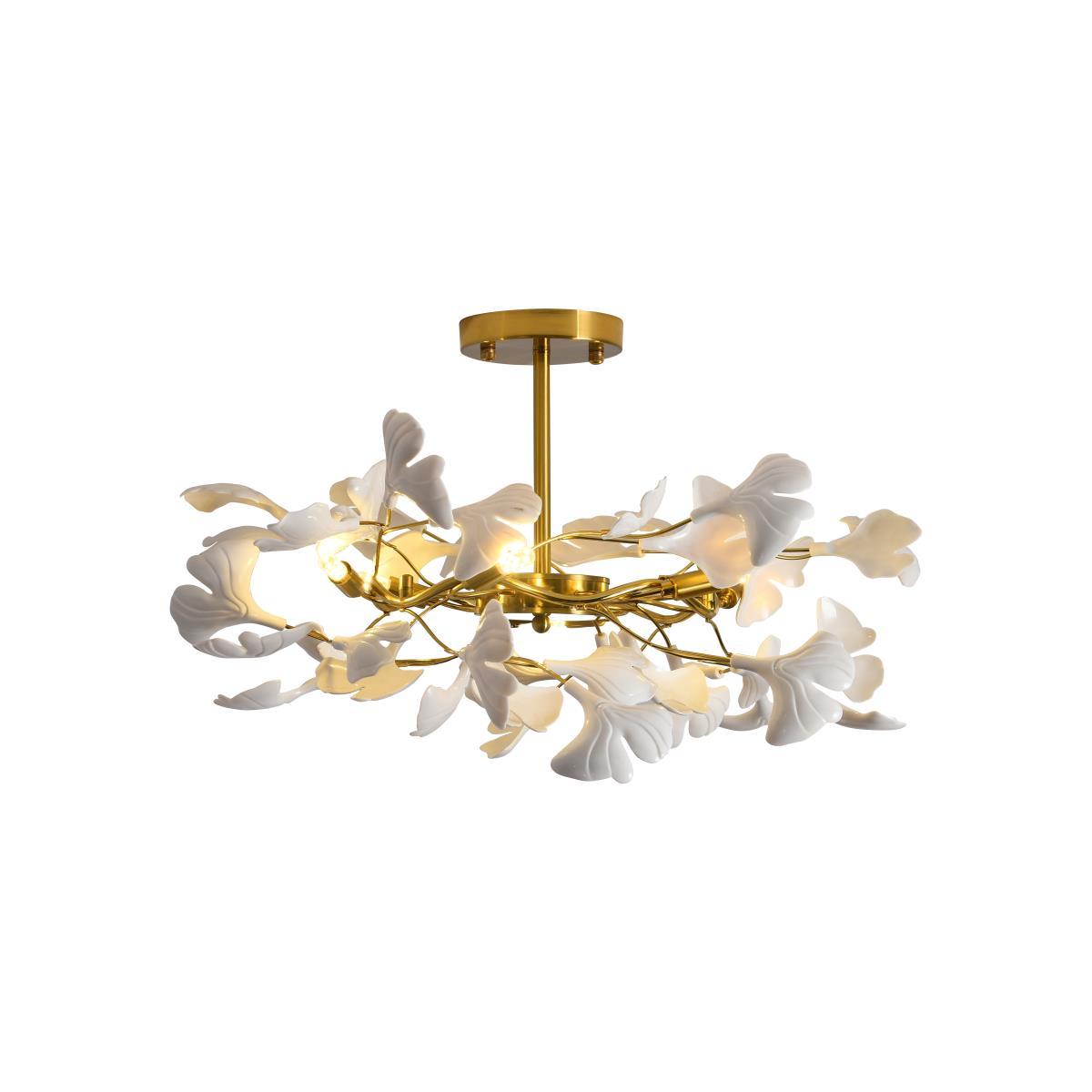 Olivia Ceramic Gingko Leaf Ceiling Light Gold and White Leaves - Letslighting