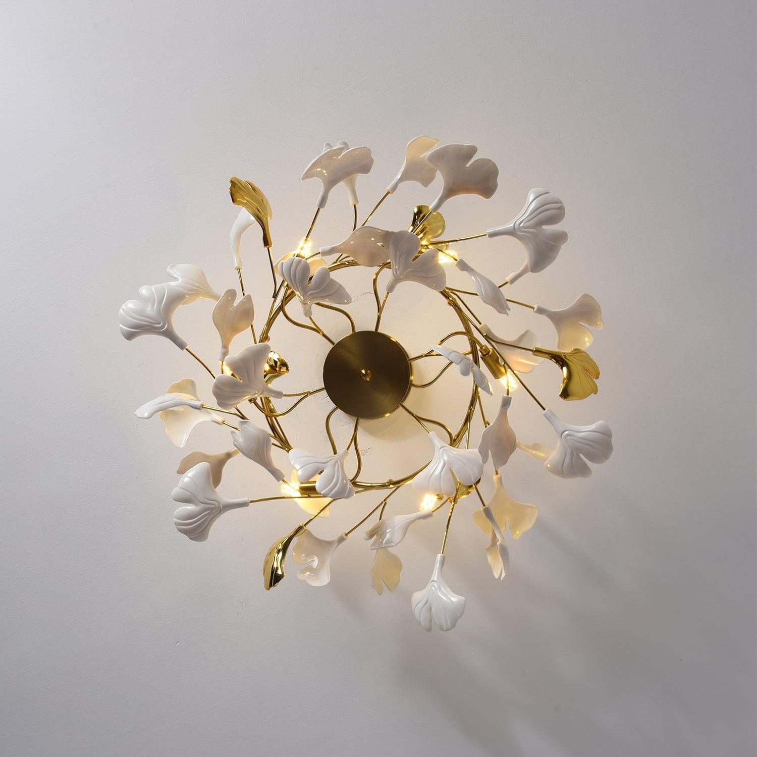 Olivia Ceramic Gingko Leaf Ceiling Light Gold and White Leaves - Letslighting