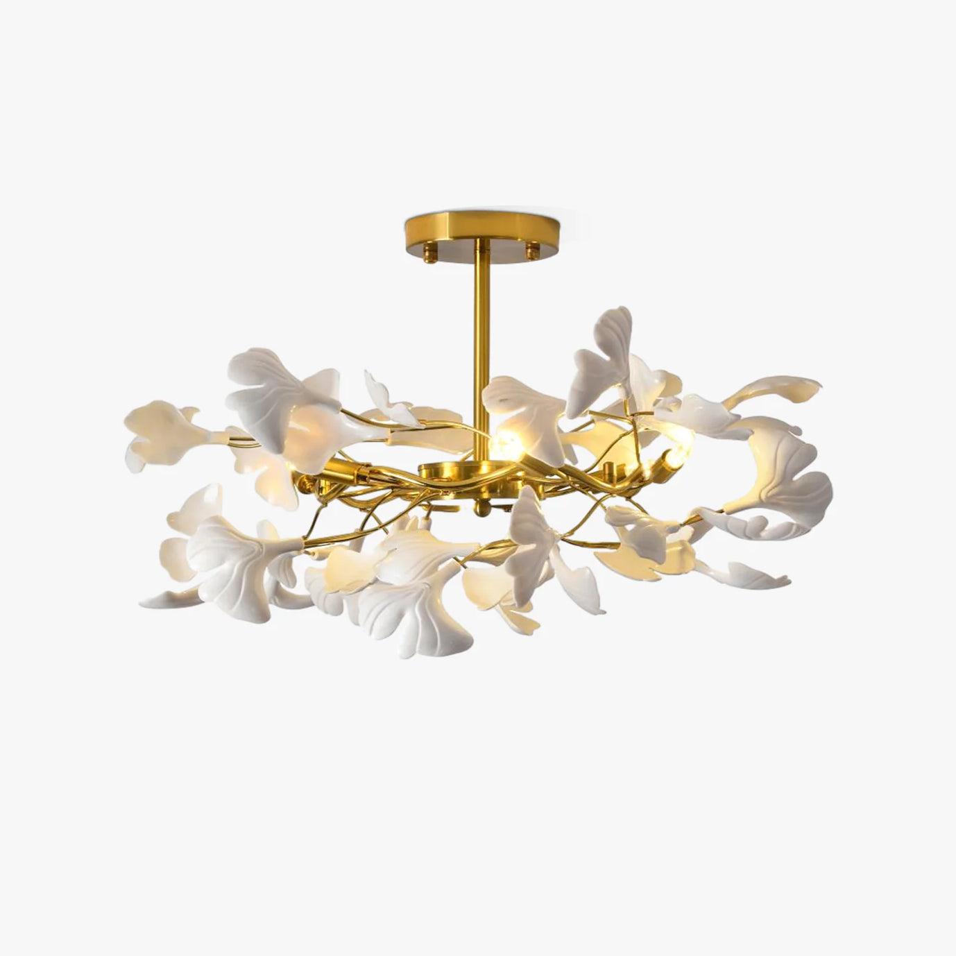 Olivia Ceramic Gingko Leaf Ceiling Light Gold and White Leaves - Letslighting