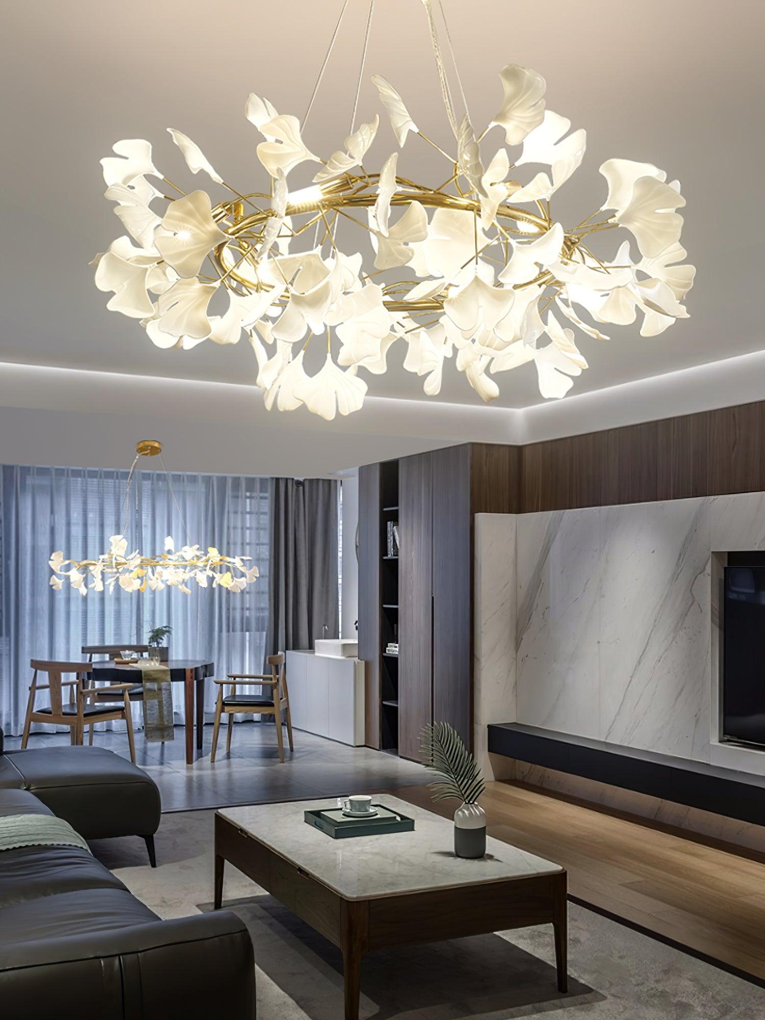 Chandelier Frame Ceramic Gingko White Gold Shade Modern Art - Letslighting