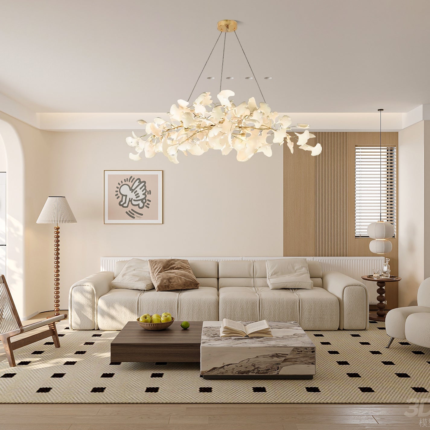 Olivia Ceramic Gingko Leaf Chandelier Art Deco Bent Downwards - Letslighting