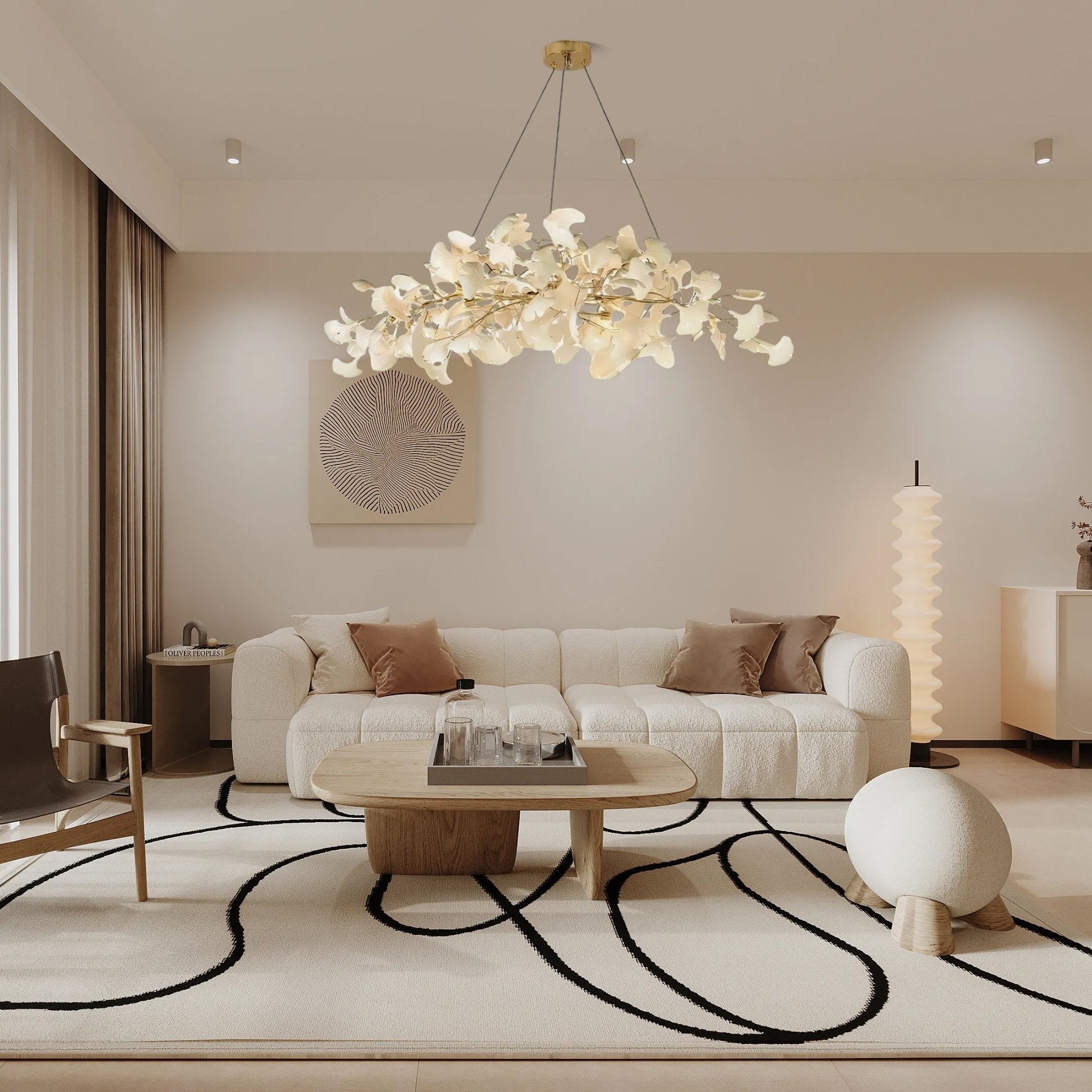 Olivia Ceramic Gingko Leaf Chandelier Art Deco Bent Downwards - Letslighting