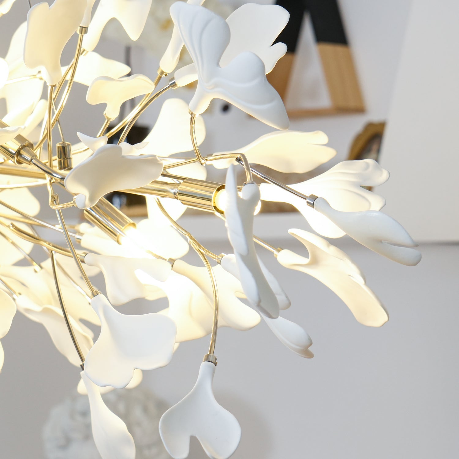 Olivia Ceramic Gingko Leaf Chandelier Art Deco Bent Downwards - Letslighting