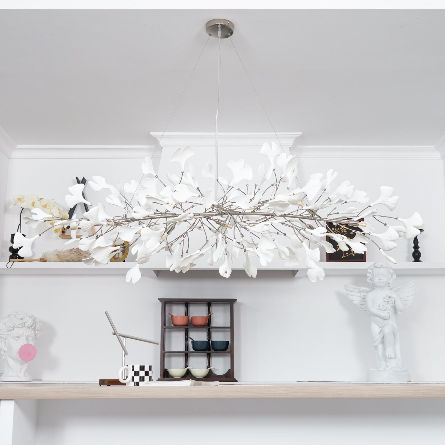 Olivia Ceramic Gingko Leaf Chandelier Art Deco Bent Downwards - Letslighting